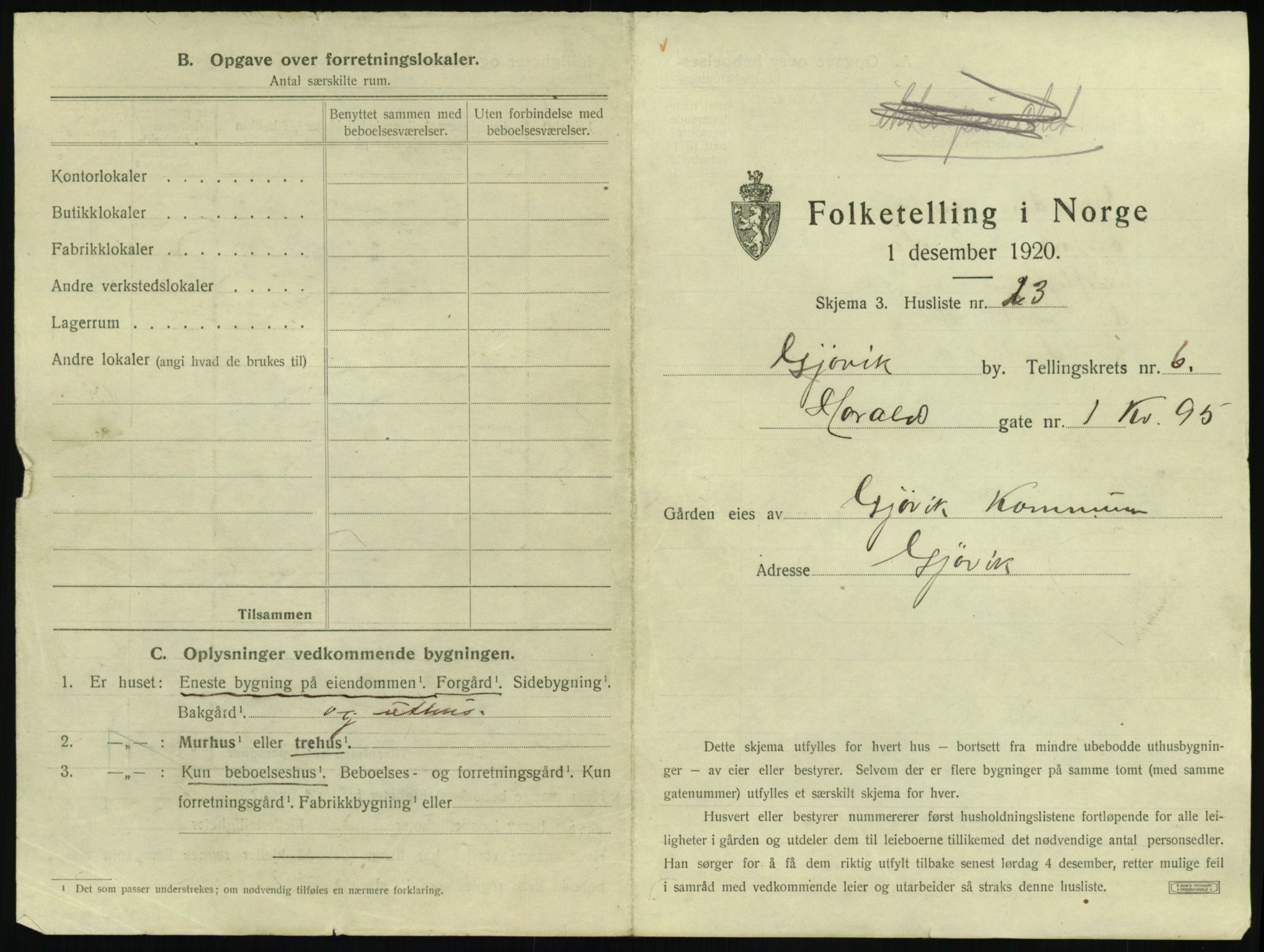 SAH, 1920 census for Gjøvik, 1920, p. 598