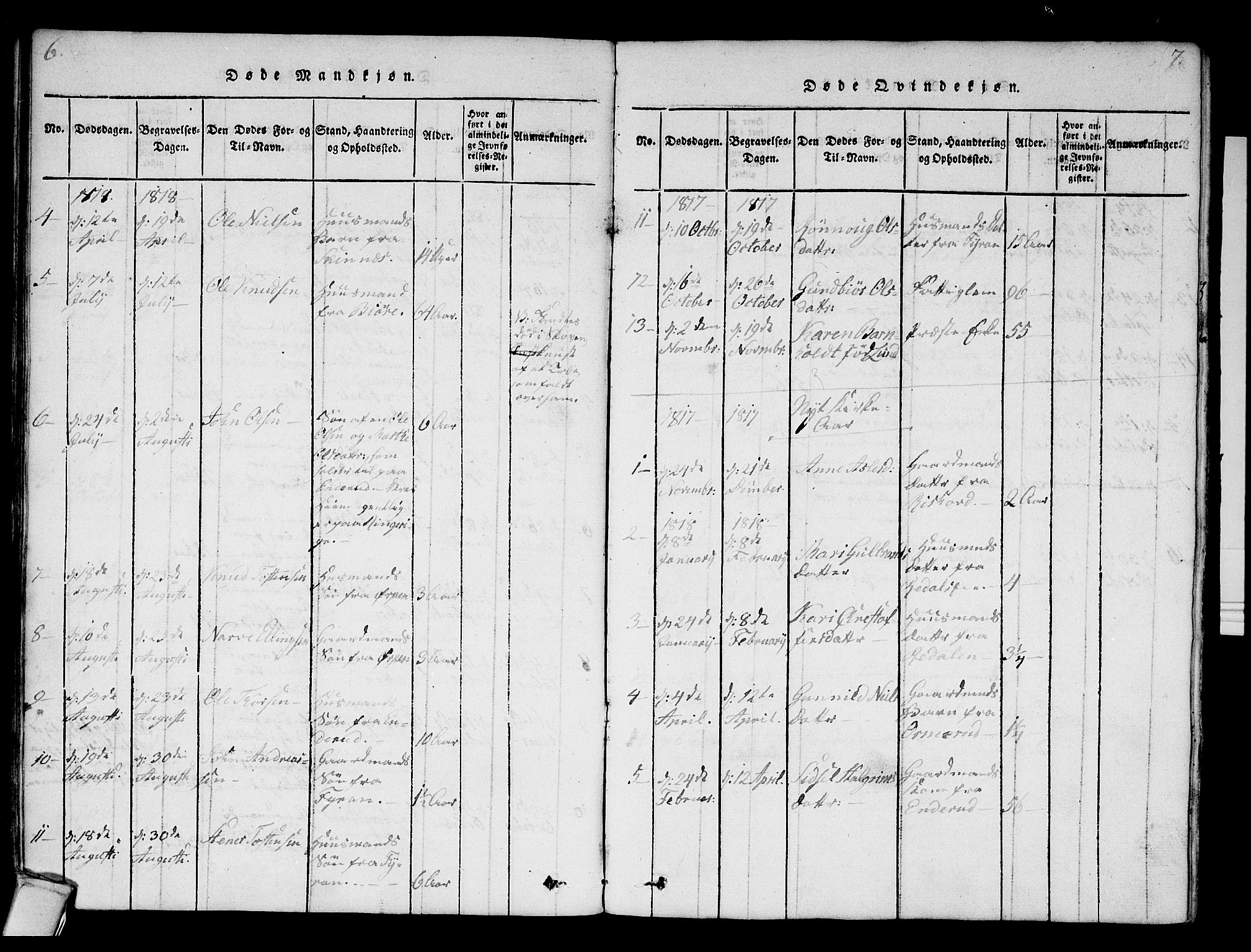 Krødsherad kirkebøker, SAKO/A-19/F/Fa/L0001: Parish register (official) no. 1, 1815-1829, p. 6-7