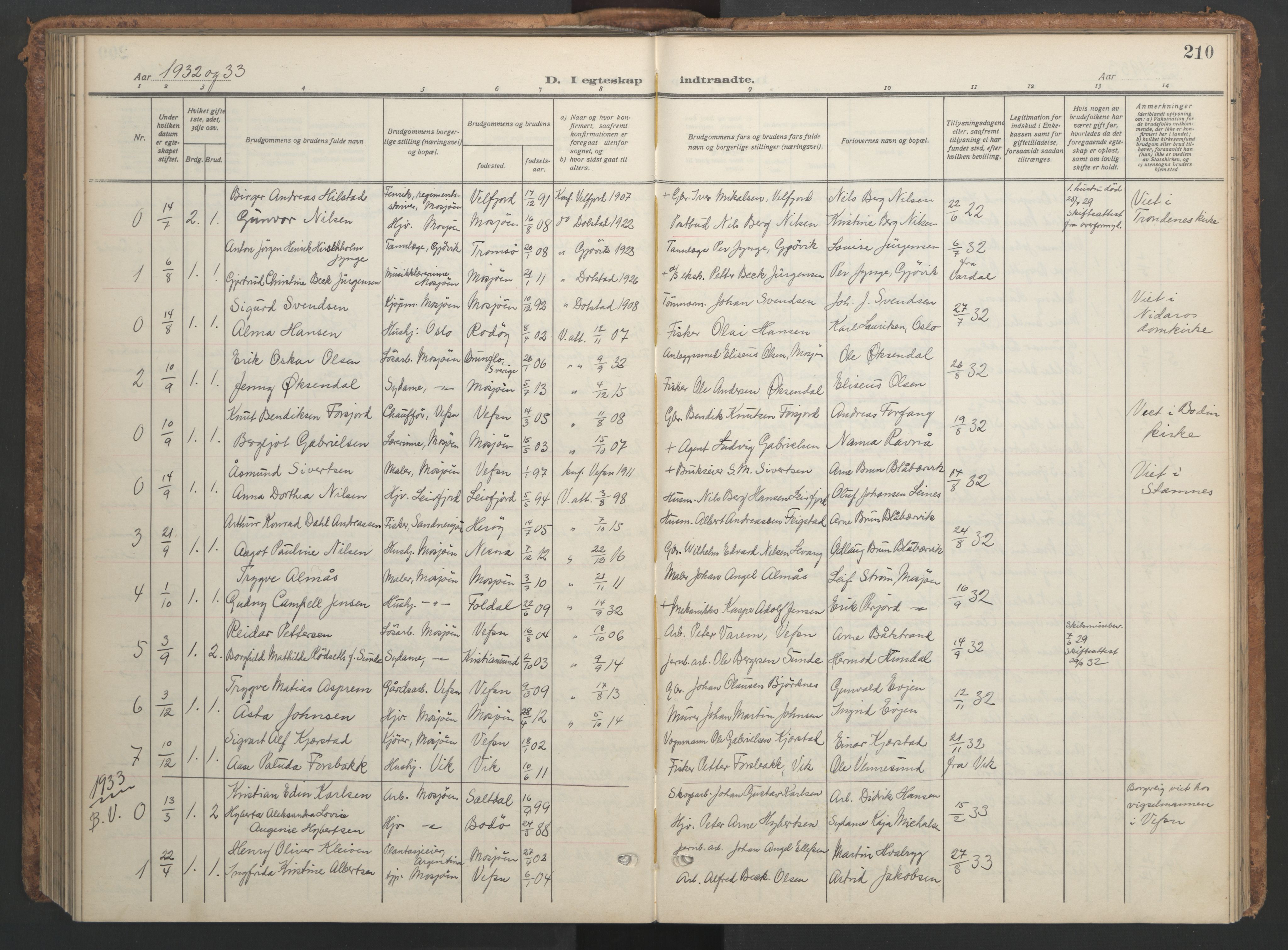 Ministerialprotokoller, klokkerbøker og fødselsregistre - Nordland, SAT/A-1459/820/L0303: Parish register (copy) no. 820C05, 1917-1952, p. 210