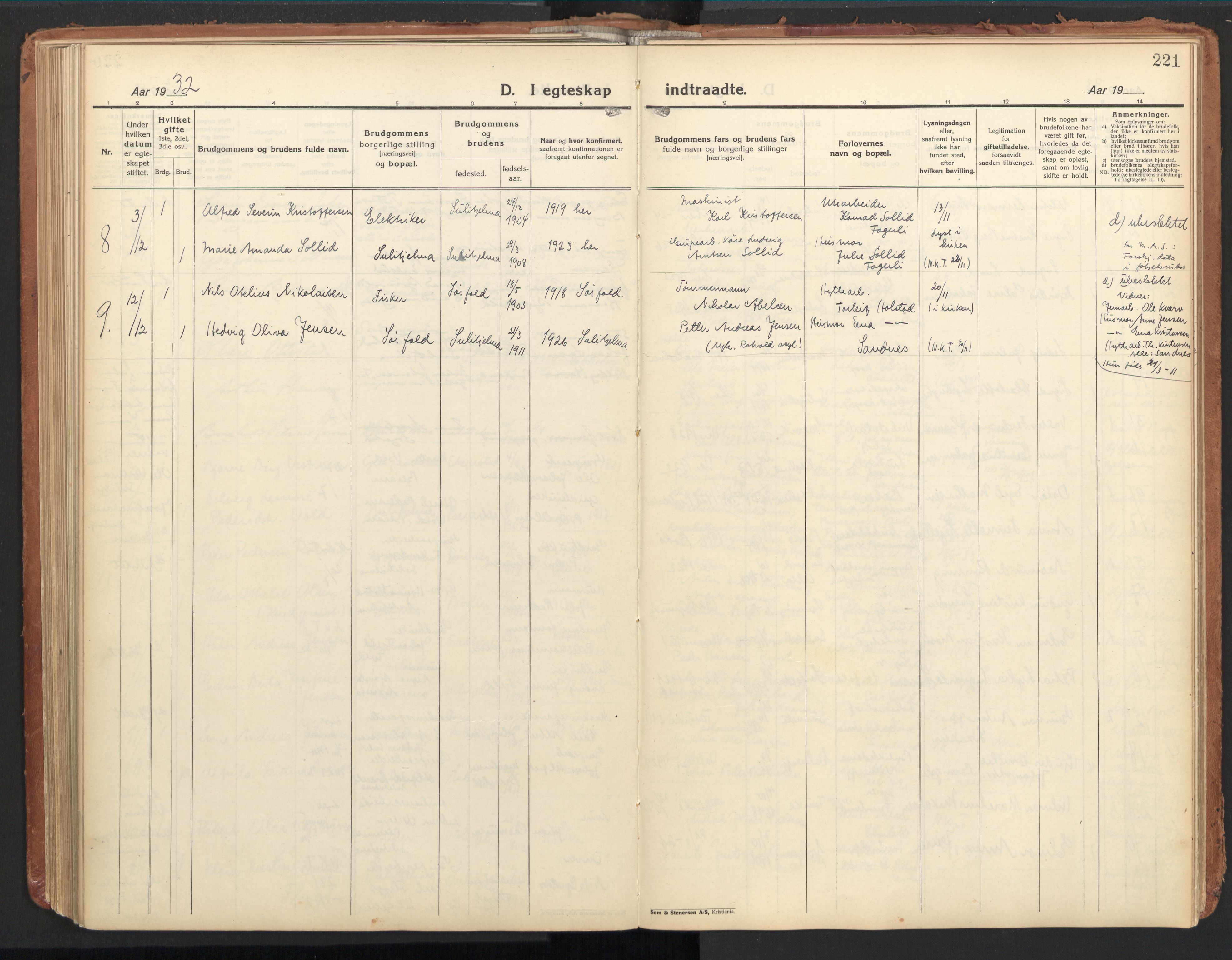 Ministerialprotokoller, klokkerbøker og fødselsregistre - Nordland, SAT/A-1459/850/L0716: Curate's parish register no. 850B06, 1924-1938, p. 221