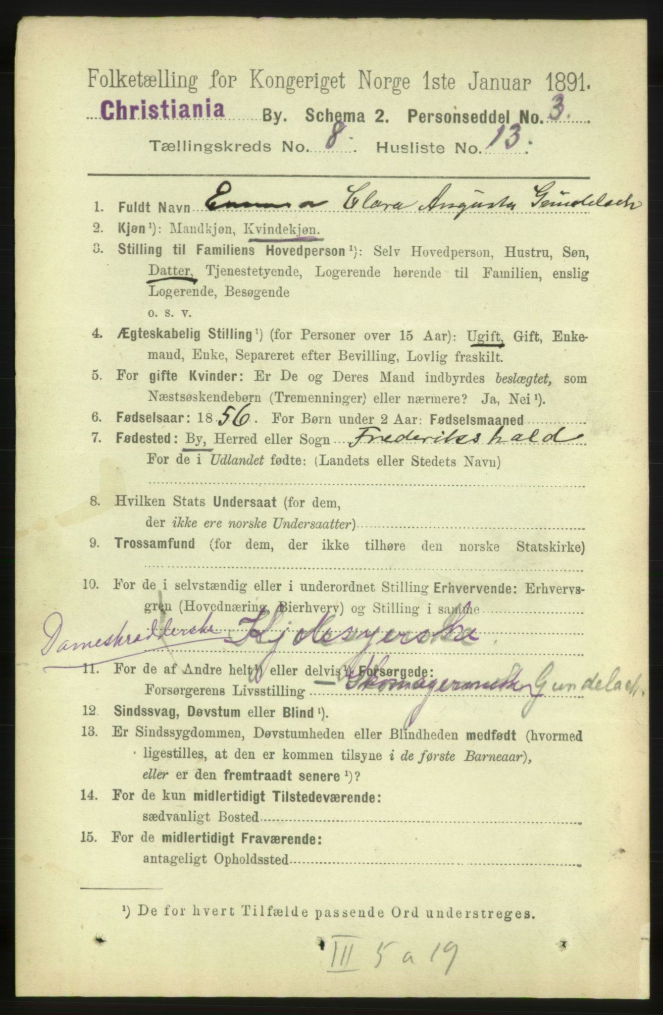 RA, 1891 census for 0301 Kristiania, 1891, p. 3593