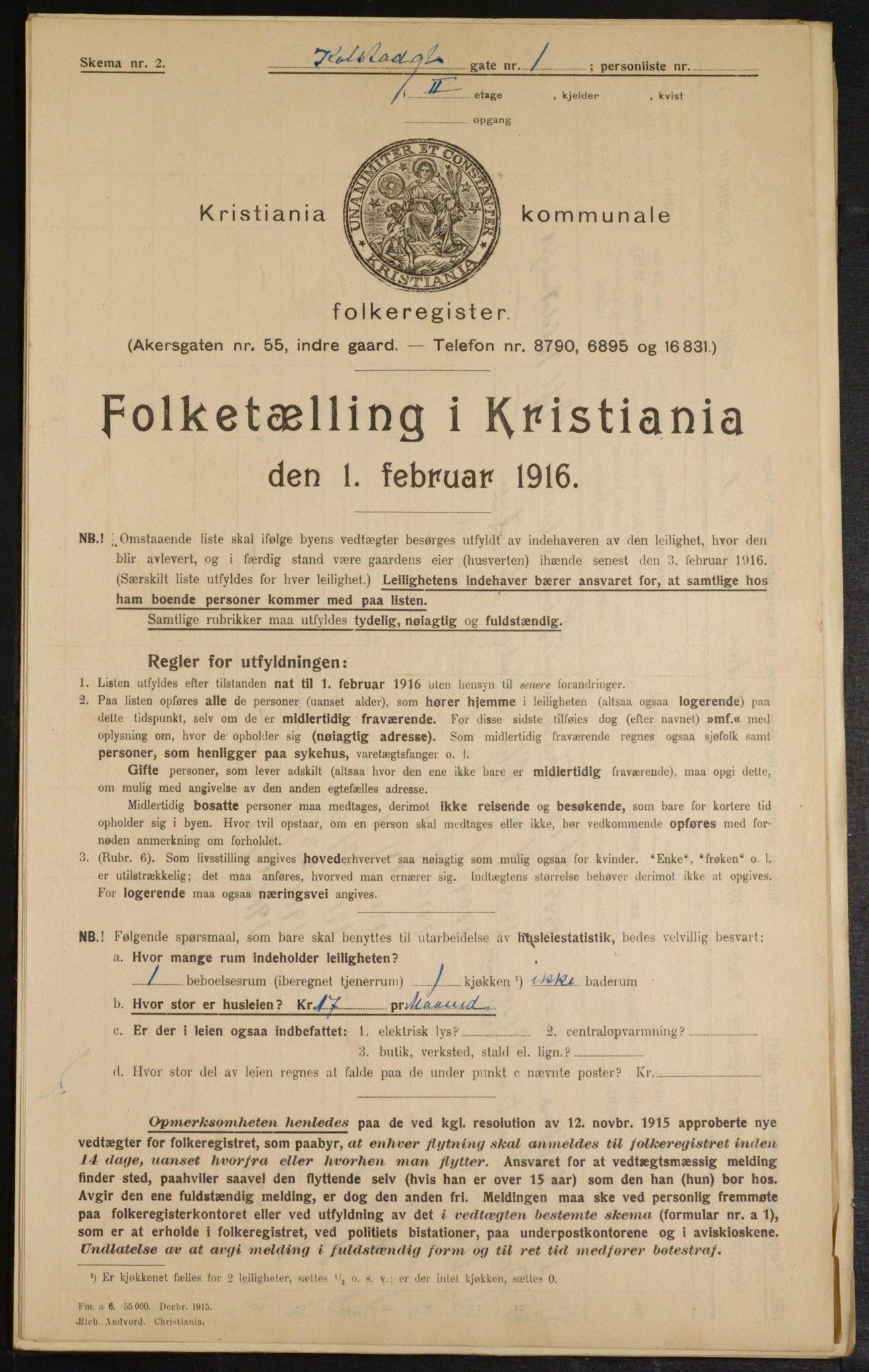 OBA, Municipal Census 1916 for Kristiania, 1916, p. 53289