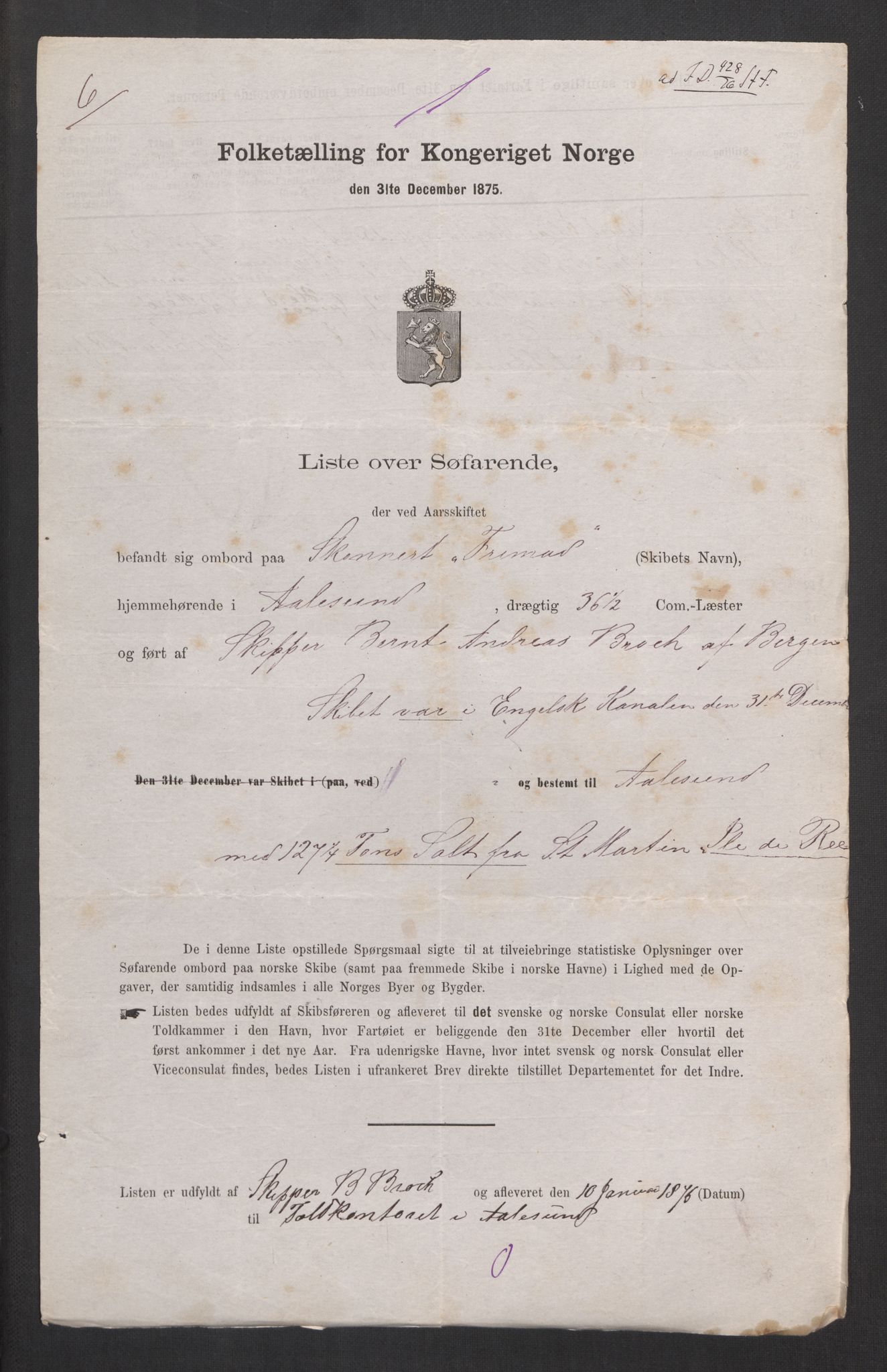 RA, 1875 census, lists of crew on ships: Ships in domestic ports, 1875, p. 1070