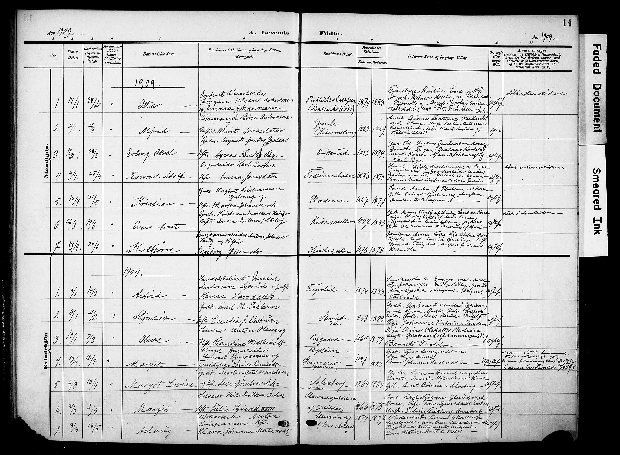 Nes prestekontor, Hedmark, SAH/PREST-020/K/Ka/L0013: Parish register (official) no. 13, 1906-1924, p. 14