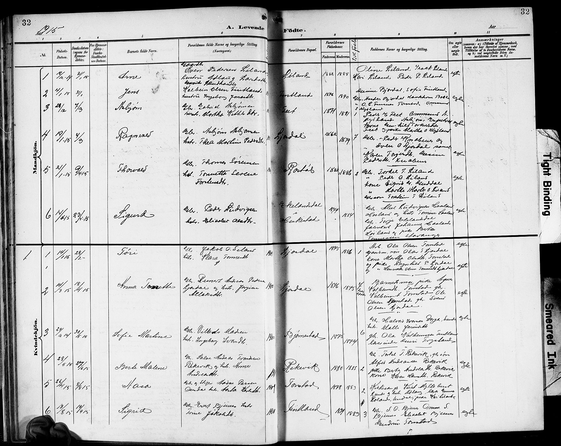 Sirdal sokneprestkontor, AV/SAK-1111-0036/F/Fb/Fbb/L0004: Parish register (copy) no. B 4, 1895-1916, p. 32