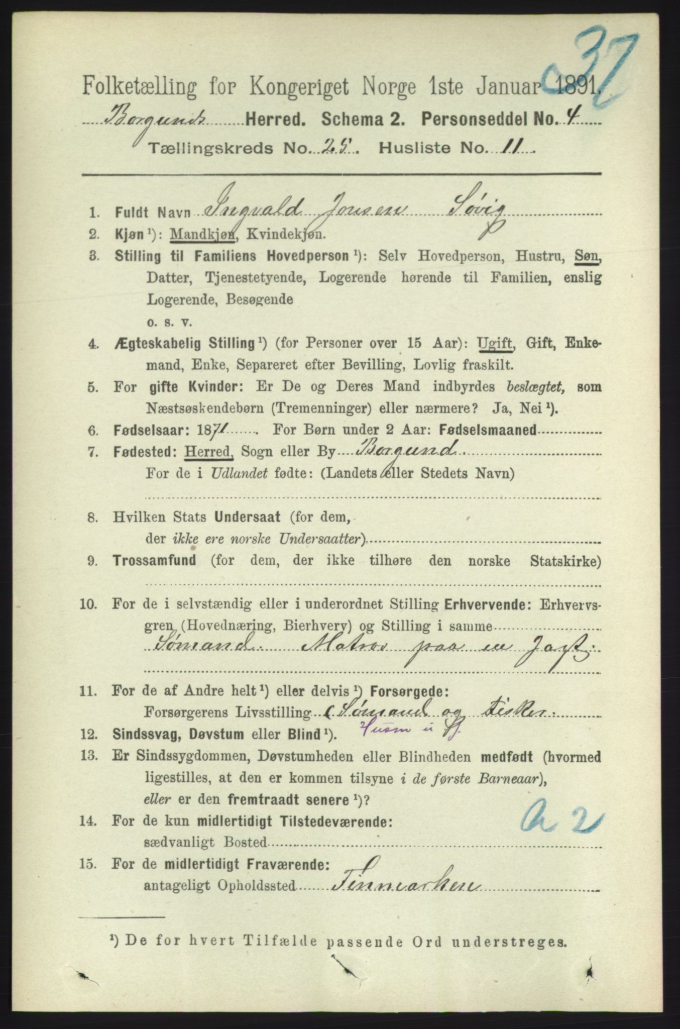 RA, 1891 census for 1531 Borgund, 1891, p. 7327