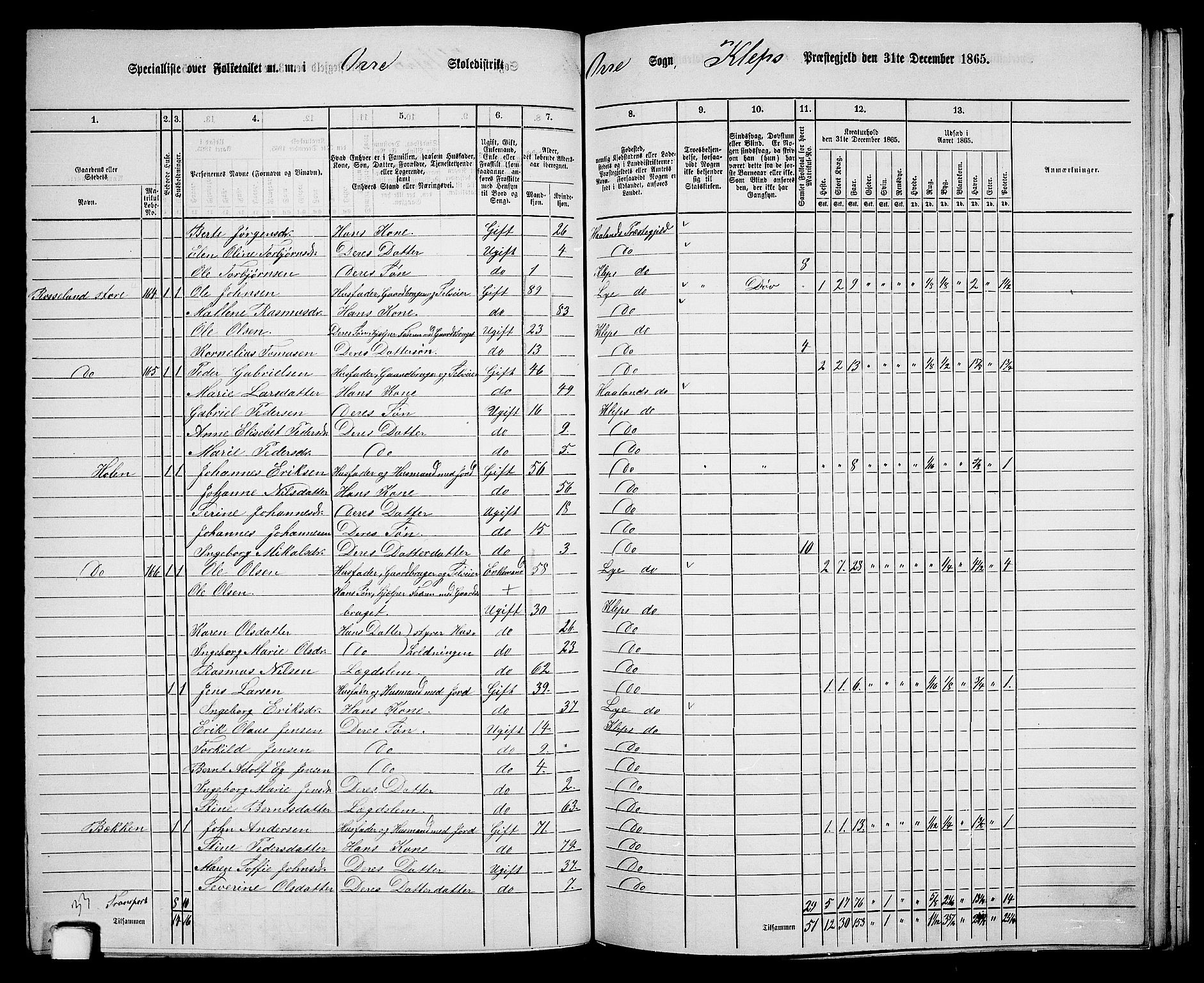 RA, 1865 census for Klepp, 1865, p. 59