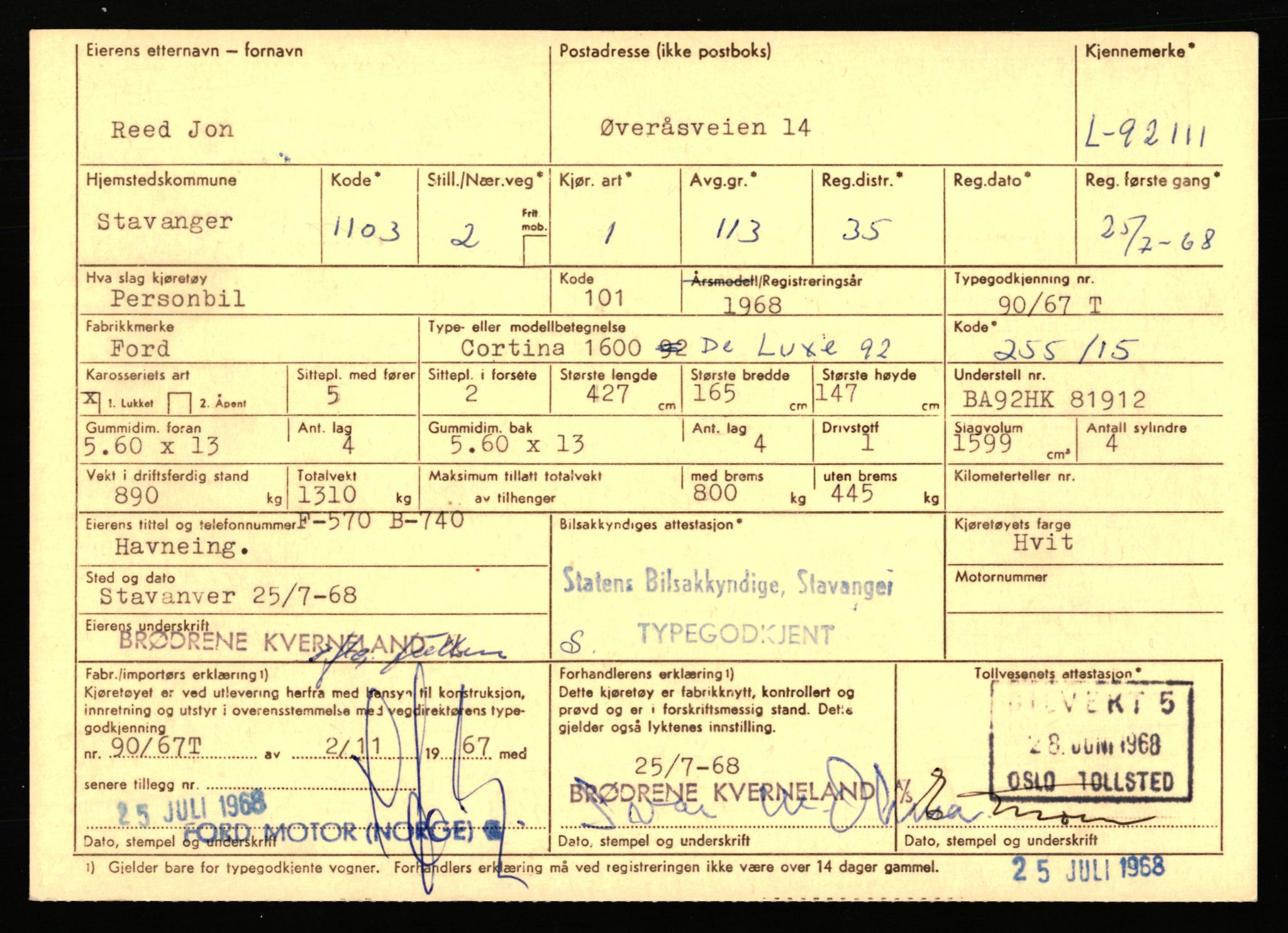 Stavanger trafikkstasjon, AV/SAST-A-101942/0/F/L0075: L-88800 - L-92499, 1930-1971, p. 2162