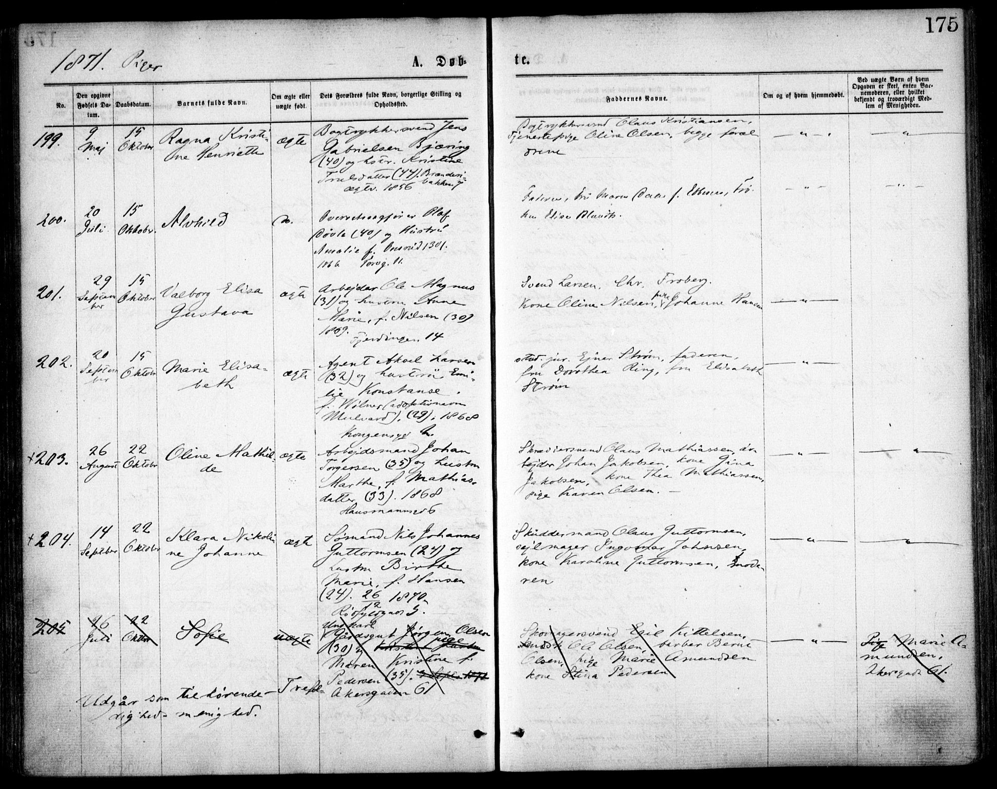Oslo domkirke Kirkebøker, SAO/A-10752/F/Fa/L0017: Parish register (official) no. 17, 1869-1878, p. 175