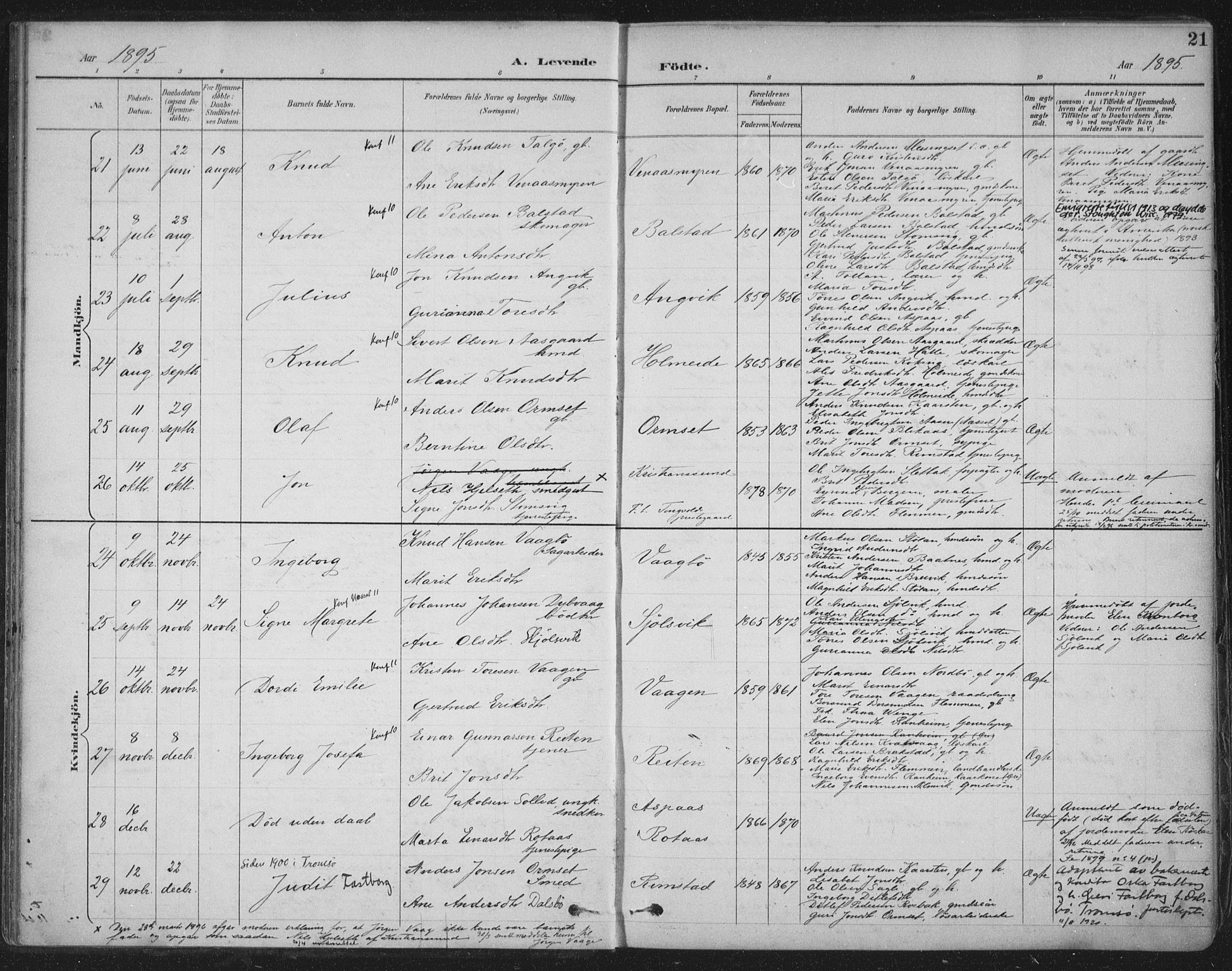 Ministerialprotokoller, klokkerbøker og fødselsregistre - Møre og Romsdal, AV/SAT-A-1454/586/L0988: Parish register (official) no. 586A14, 1893-1905, p. 21