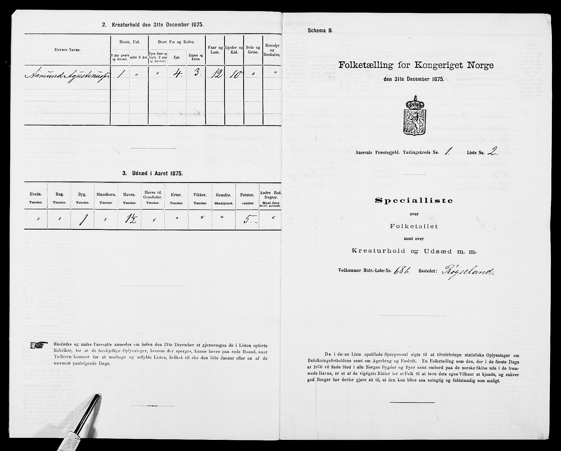 SAK, 1875 census for 0980P Åseral, 1875, p. 32