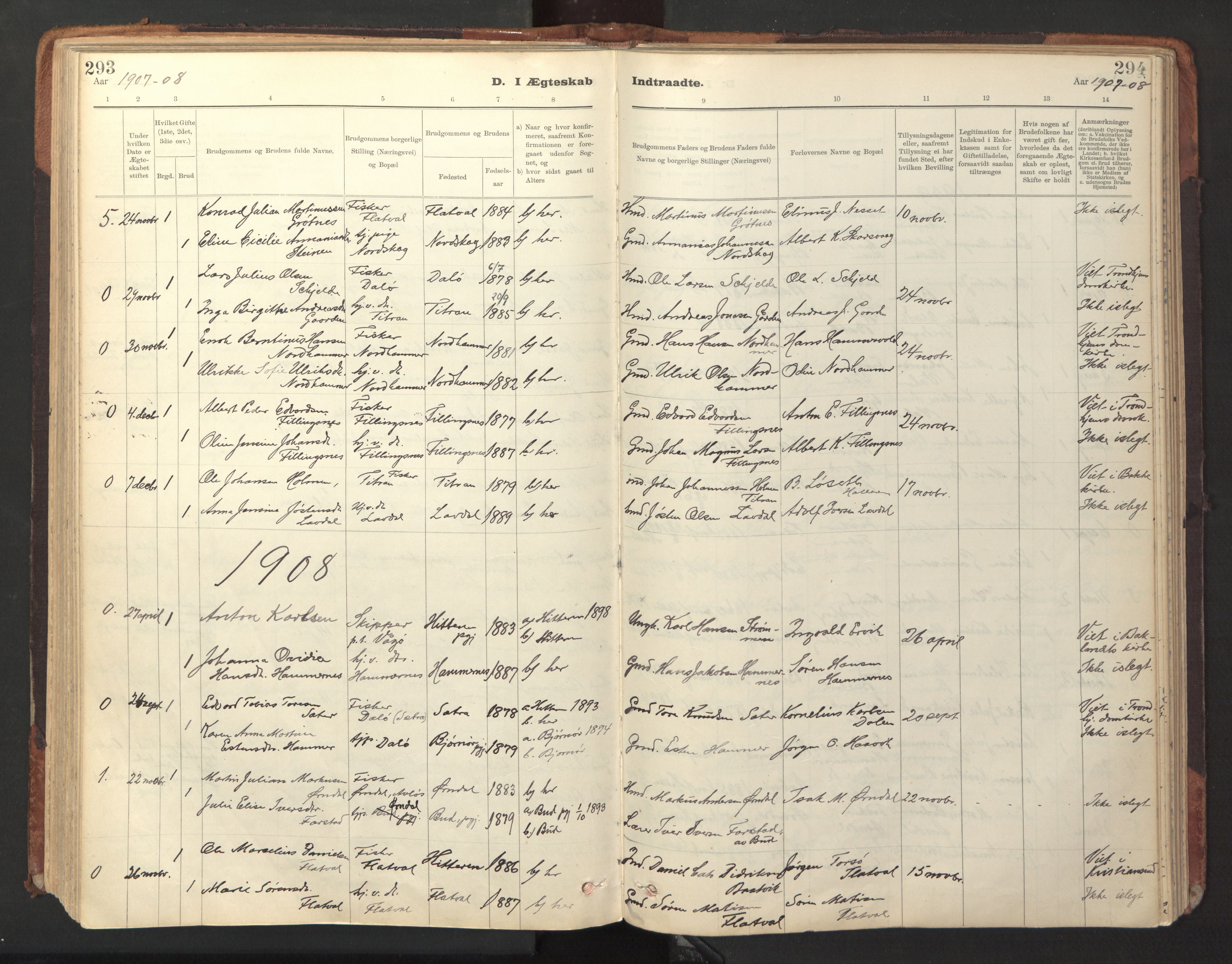 Ministerialprotokoller, klokkerbøker og fødselsregistre - Sør-Trøndelag, SAT/A-1456/641/L0596: Parish register (official) no. 641A02, 1898-1915, p. 293-294