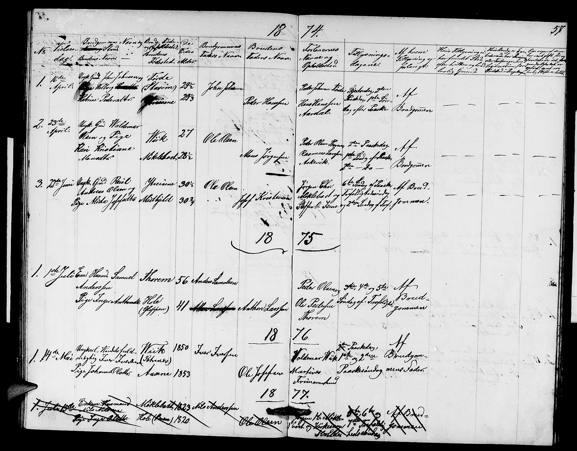 Davik sokneprestembete, AV/SAB-A-79701/H/Hab/Habd/L0001: Parish register (copy) no. D 1, 1866-1891, p. 57