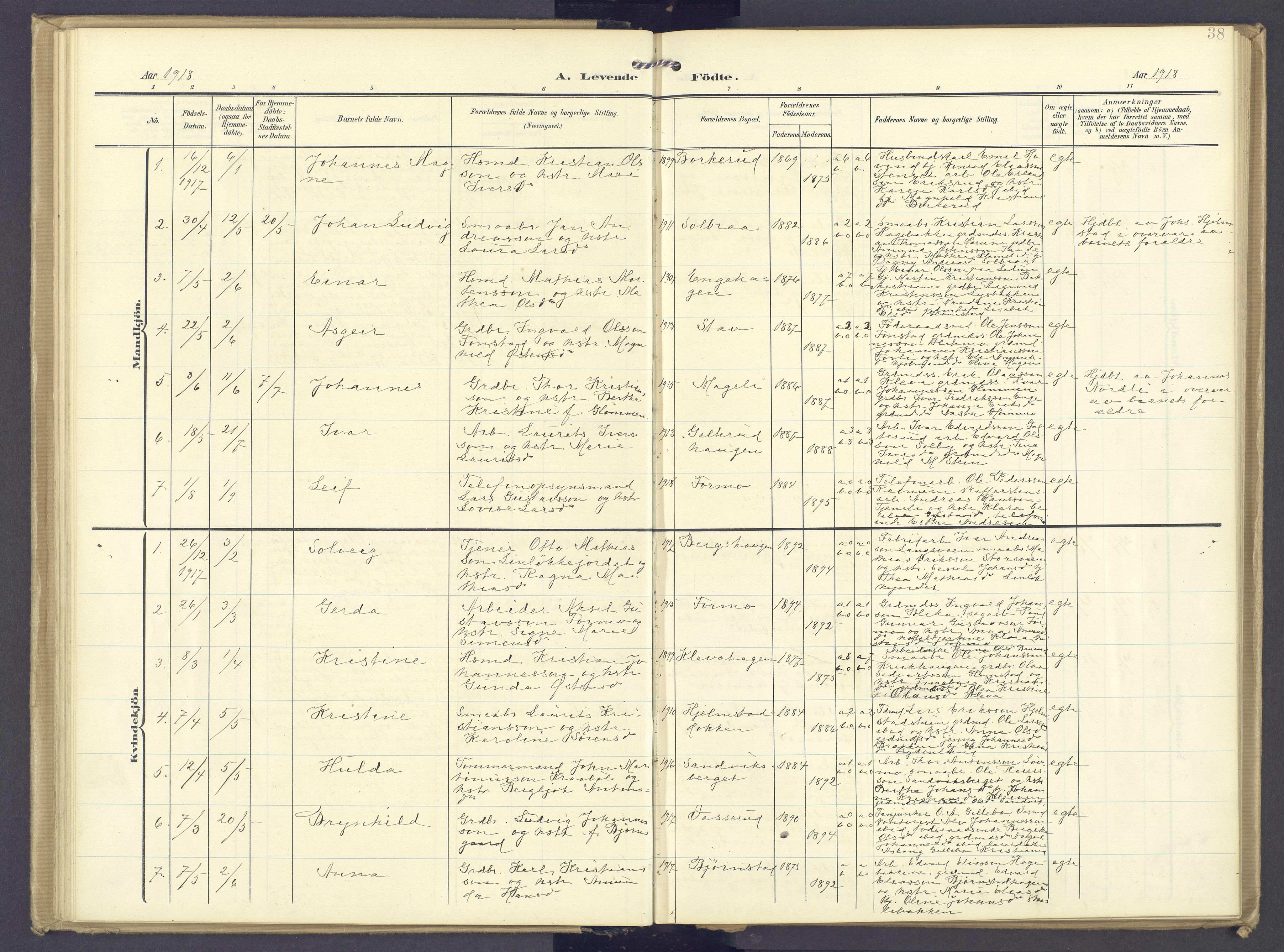 Øyer prestekontor, AV/SAH-PREST-084/H/Ha/Haa/L0013: Parish register (official) no. 13, 1905-1920, p. 38