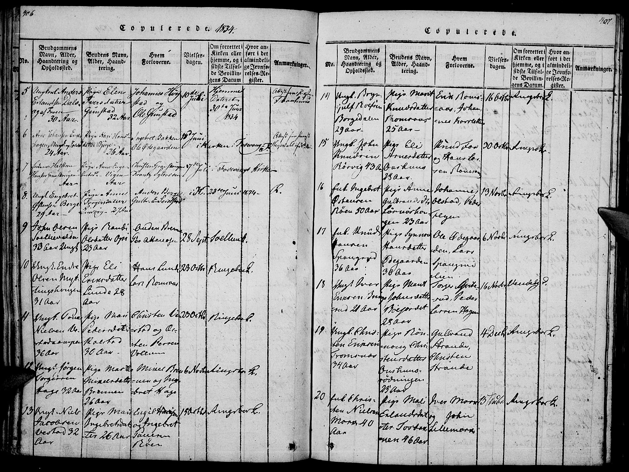 Ringebu prestekontor, SAH/PREST-082/H/Ha/Haa/L0004: Parish register (official) no. 4, 1821-1839, p. 406-407
