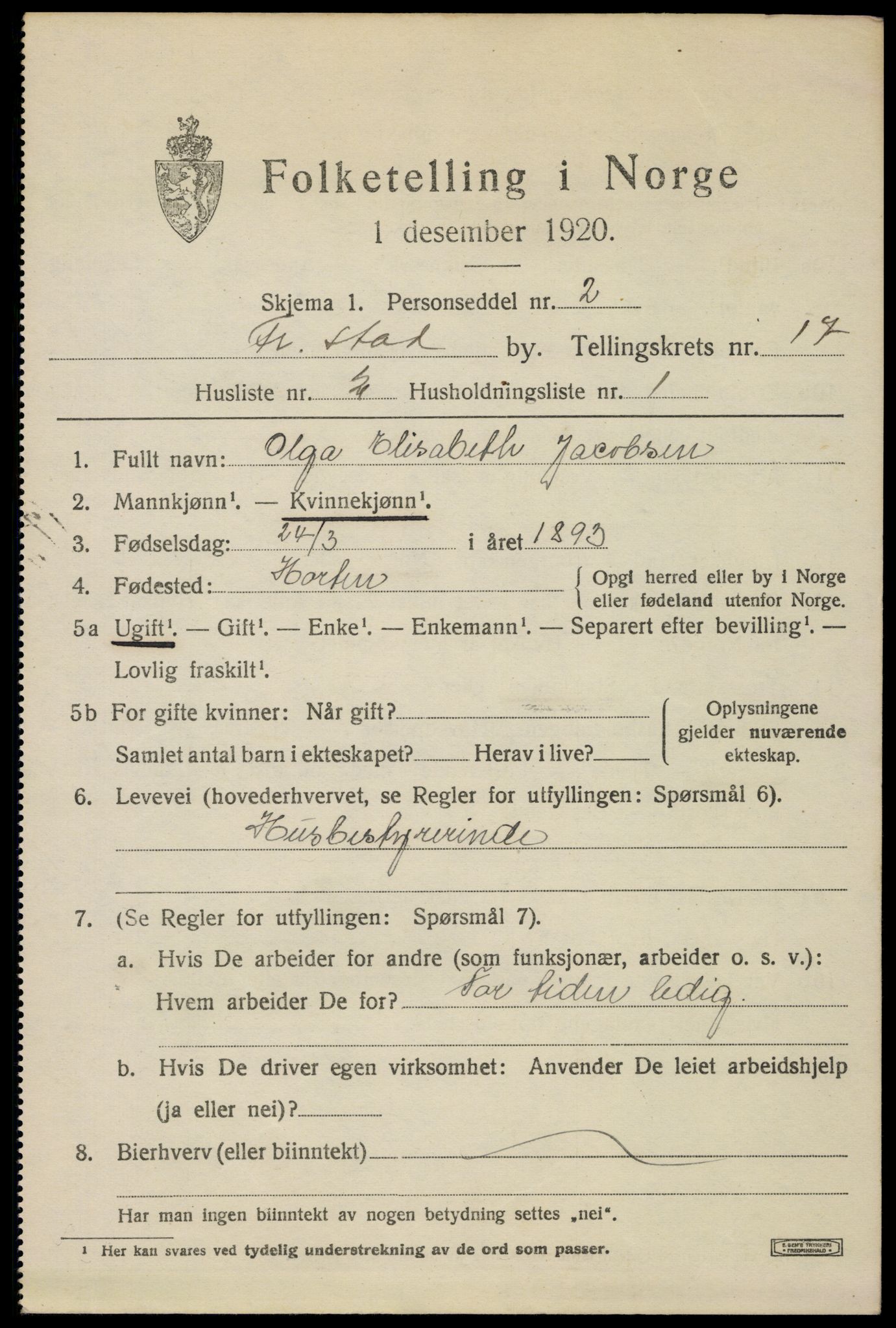 SAO, 1920 census for Fredrikstad, 1920, p. 38939