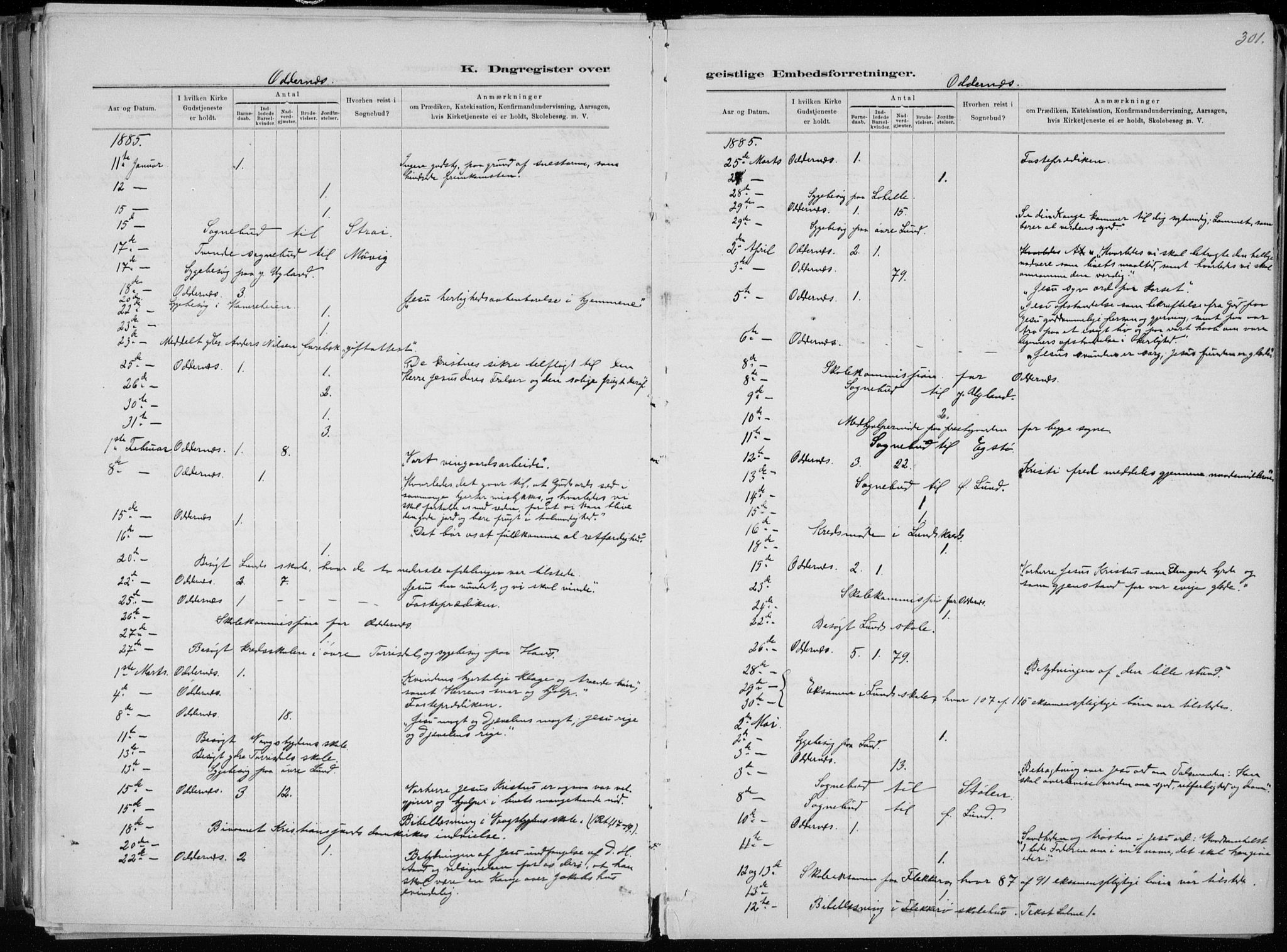 Oddernes sokneprestkontor, AV/SAK-1111-0033/F/Fa/Faa/L0009: Parish register (official) no. A 9, 1884-1896, p. 301