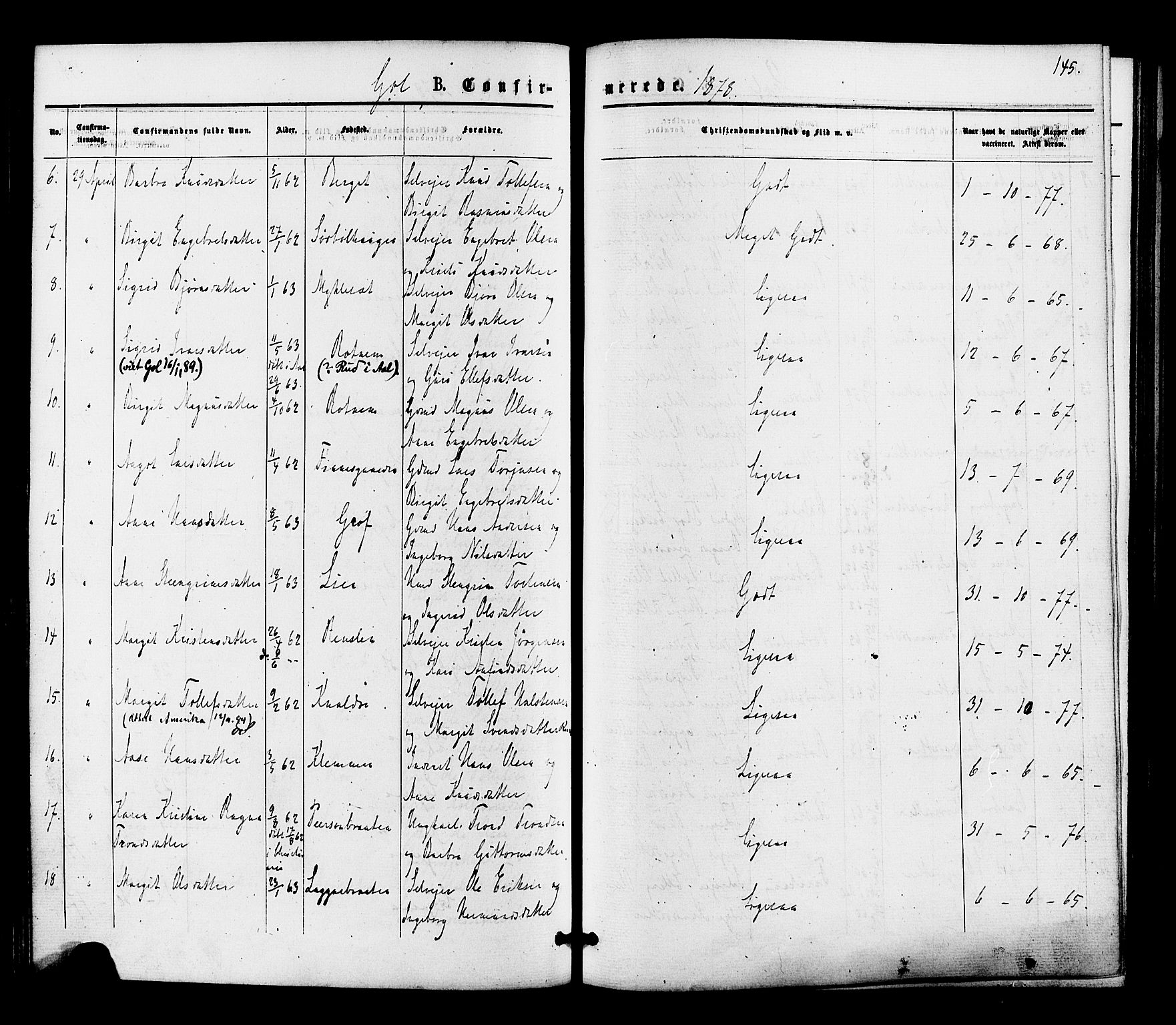 Gol kirkebøker, SAKO/A-226/F/Fa/L0004: Parish register (official) no. I 4, 1876-1886, p. 145
