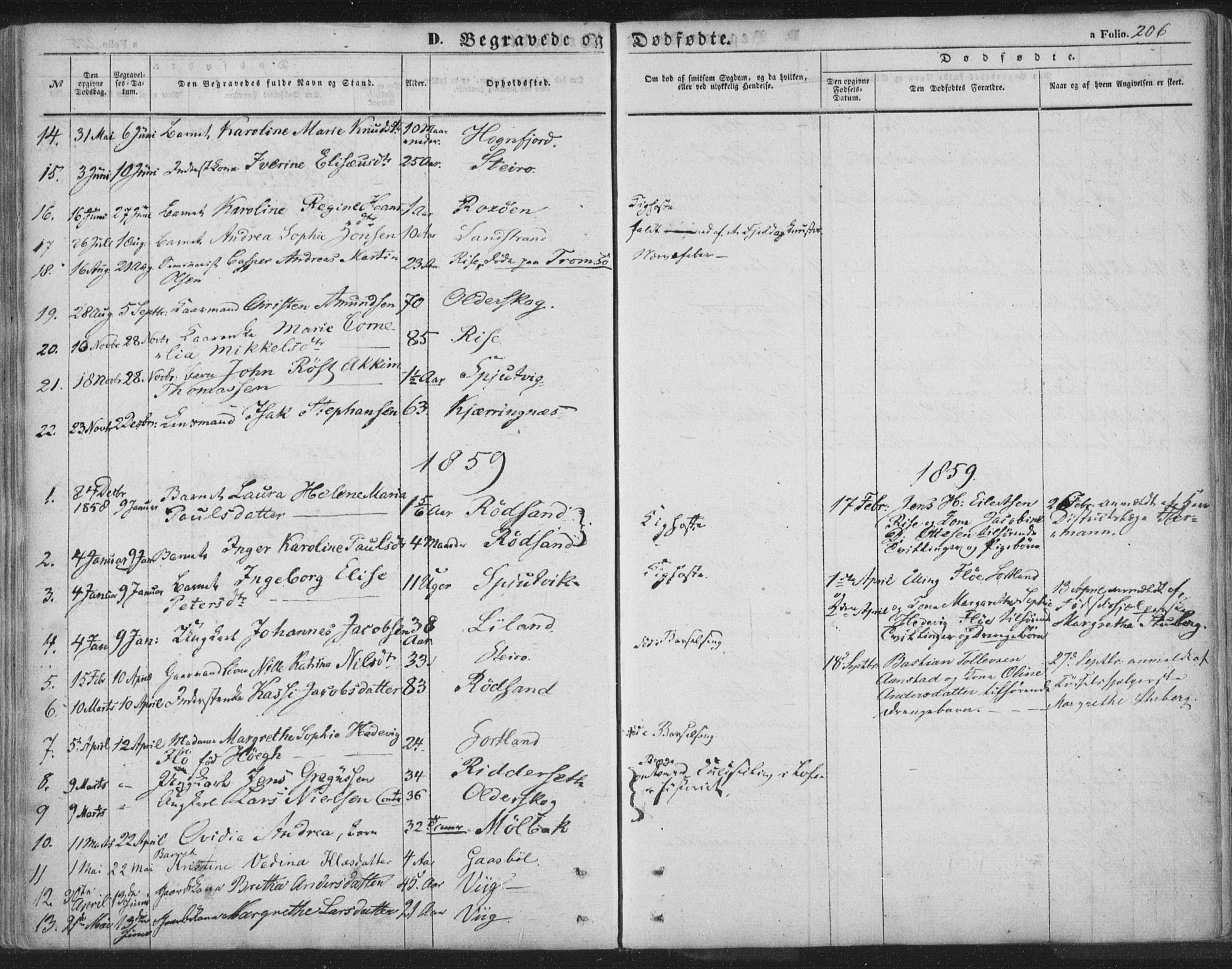 Ministerialprotokoller, klokkerbøker og fødselsregistre - Nordland, SAT/A-1459/895/L1369: Parish register (official) no. 895A04, 1852-1872, p. 206