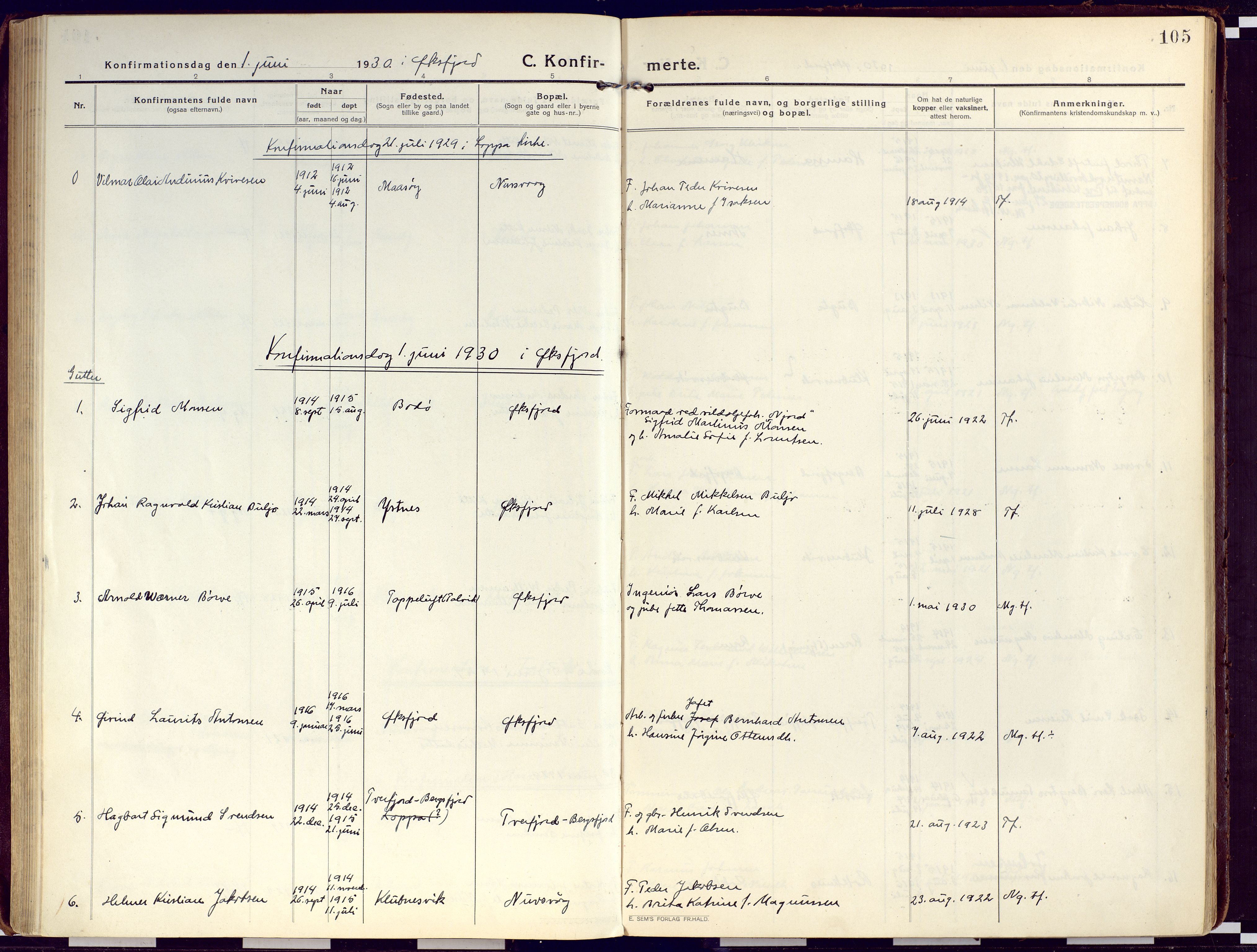 Loppa sokneprestkontor, SATØ/S-1339/H/Ha/L0012kirke: Parish register (official) no. 12, 1917-1932, p. 105