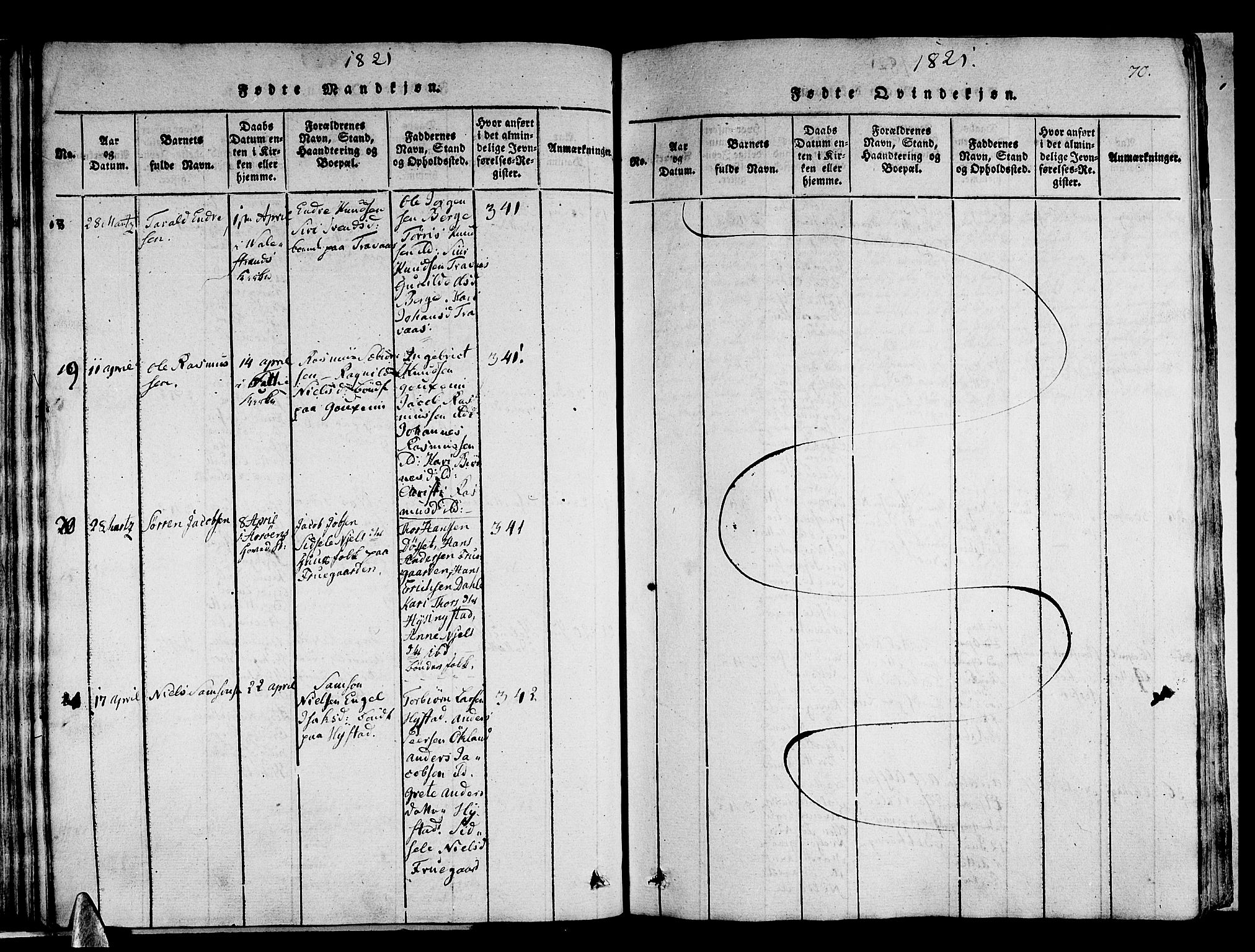 Stord sokneprestembete, AV/SAB-A-78201/H/Haa: Parish register (official) no. A 5, 1816-1825, p. 70