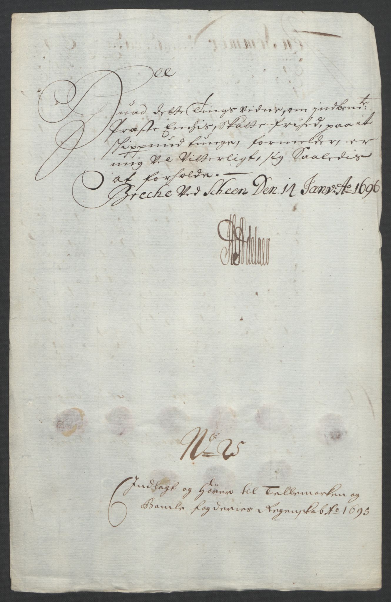 Rentekammeret inntil 1814, Reviderte regnskaper, Fogderegnskap, AV/RA-EA-4092/R36/L2093: Fogderegnskap Øvre og Nedre Telemark og Bamble, 1695, p. 484