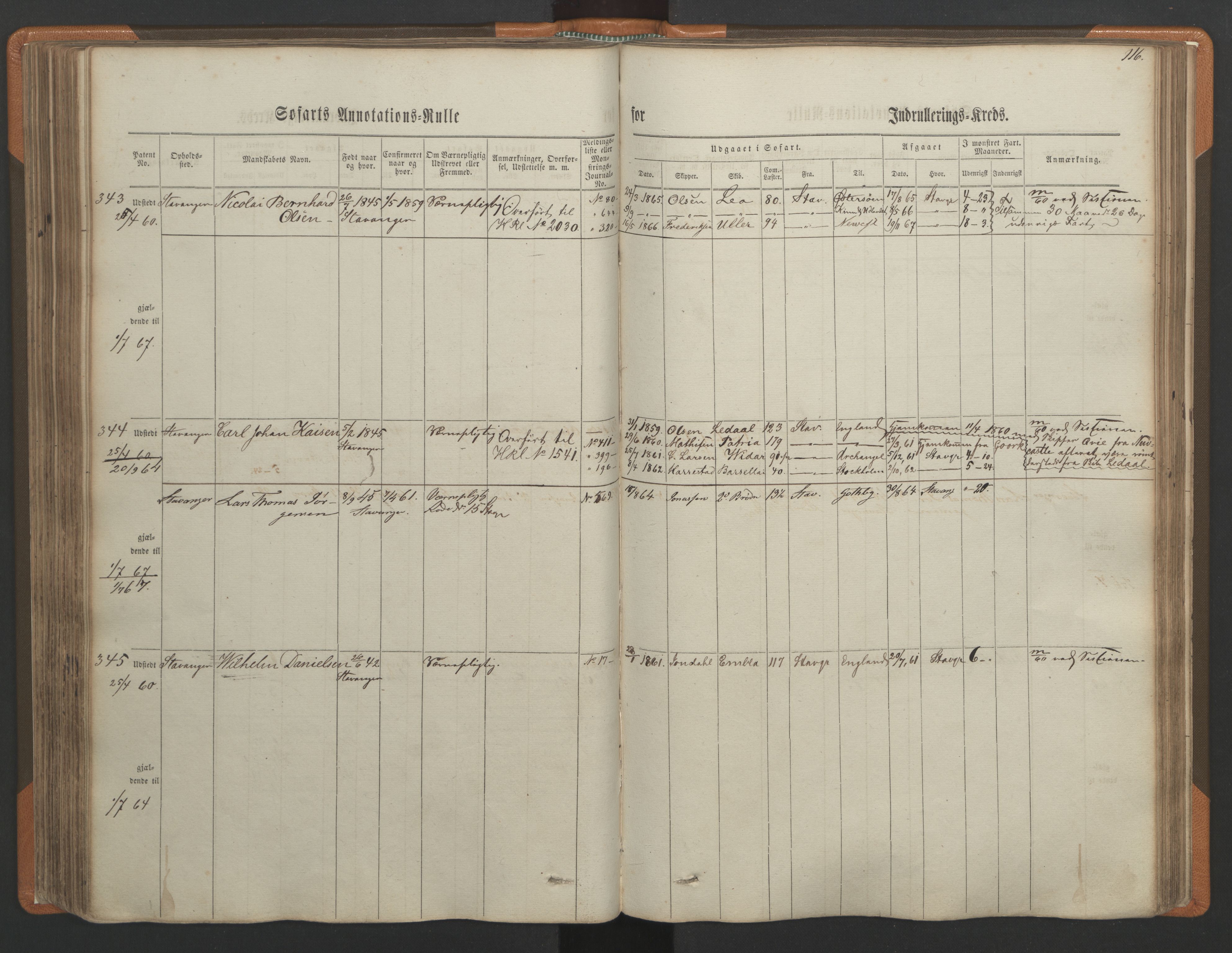 Stavanger sjømannskontor, AV/SAST-A-102006/F/Ff/L0001: Annotasjonsrulle, patentnr. 1-597 (del 1), 1860-1864, p. 125