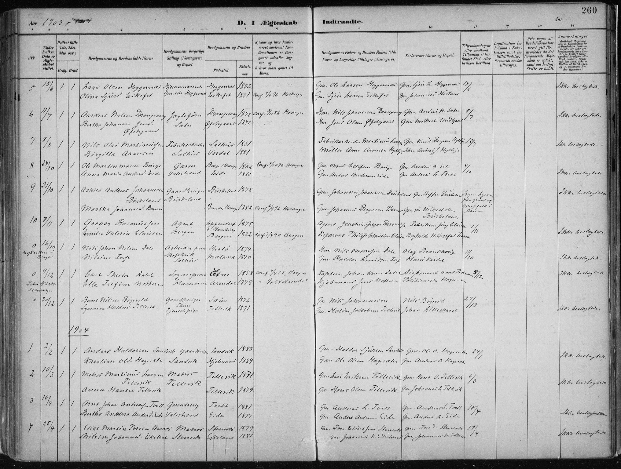 Hamre sokneprestembete, SAB/A-75501/H/Ha/Haa/Haab/L0001: Parish register (official) no. B  1, 1882-1905, p. 260