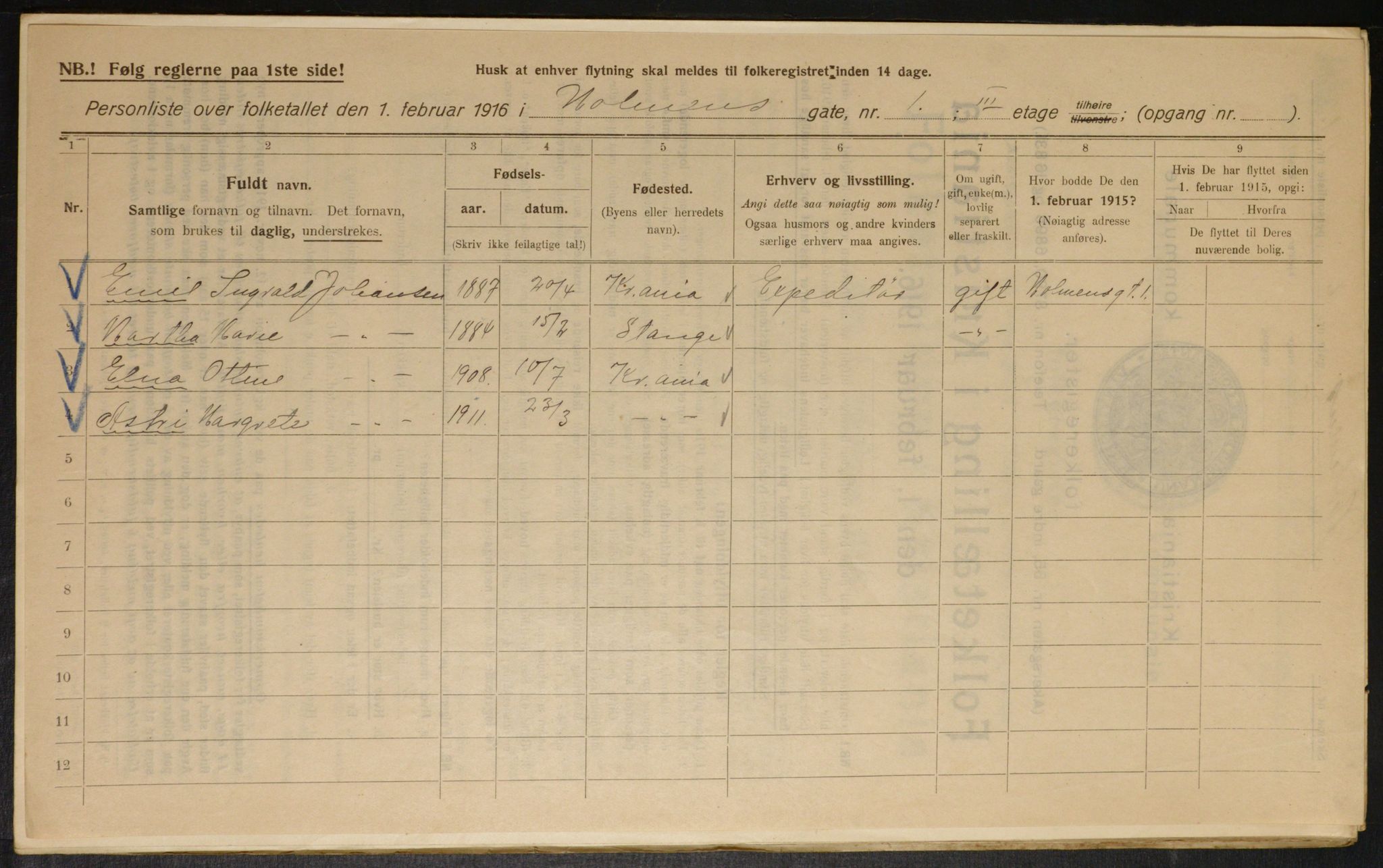 OBA, Municipal Census 1916 for Kristiania, 1916, p. 41486