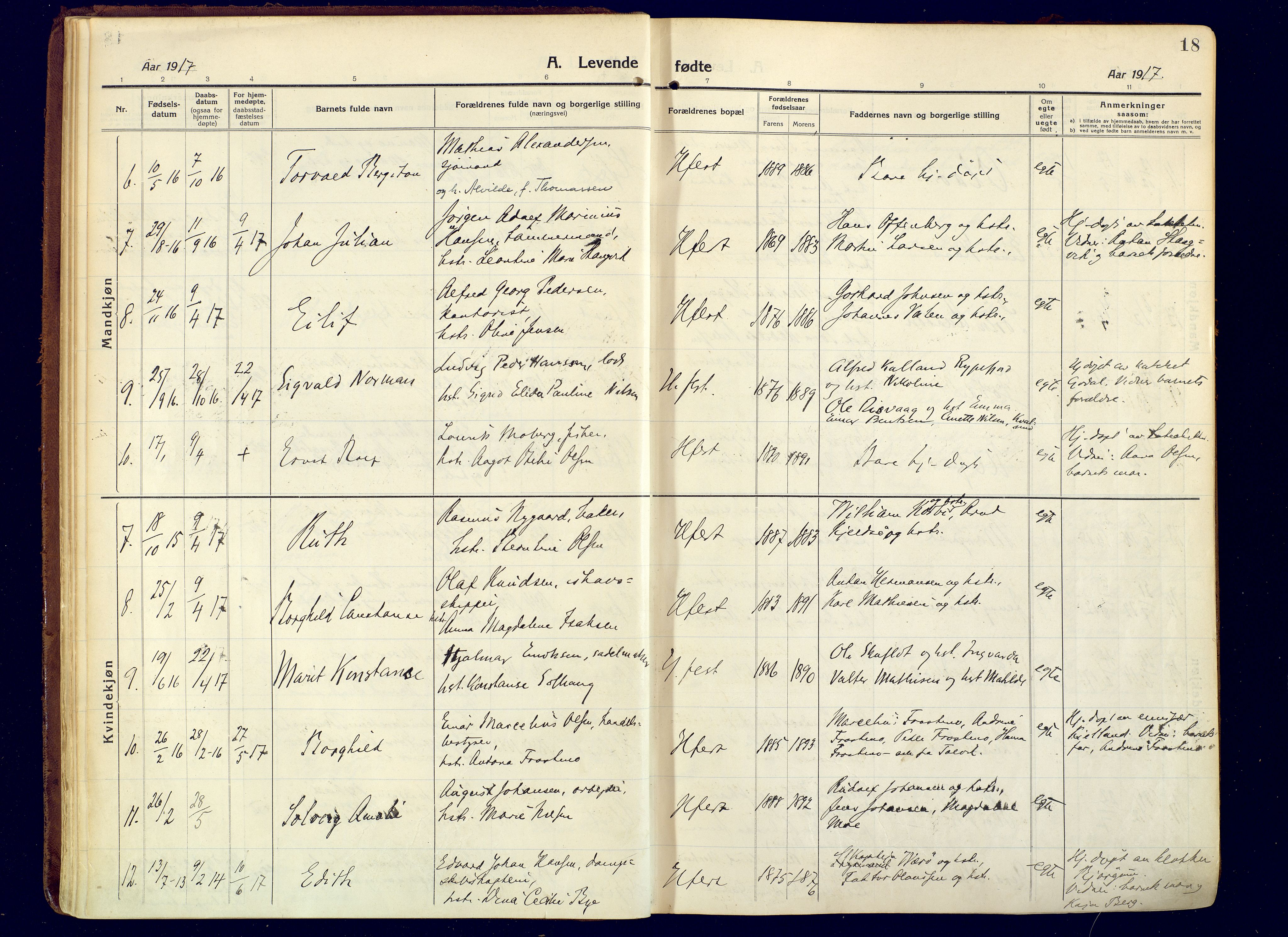 Hammerfest sokneprestkontor, SATØ/S-1347/H/Ha/L0015.kirke: Parish register (official) no. 15, 1916-1923, p. 18