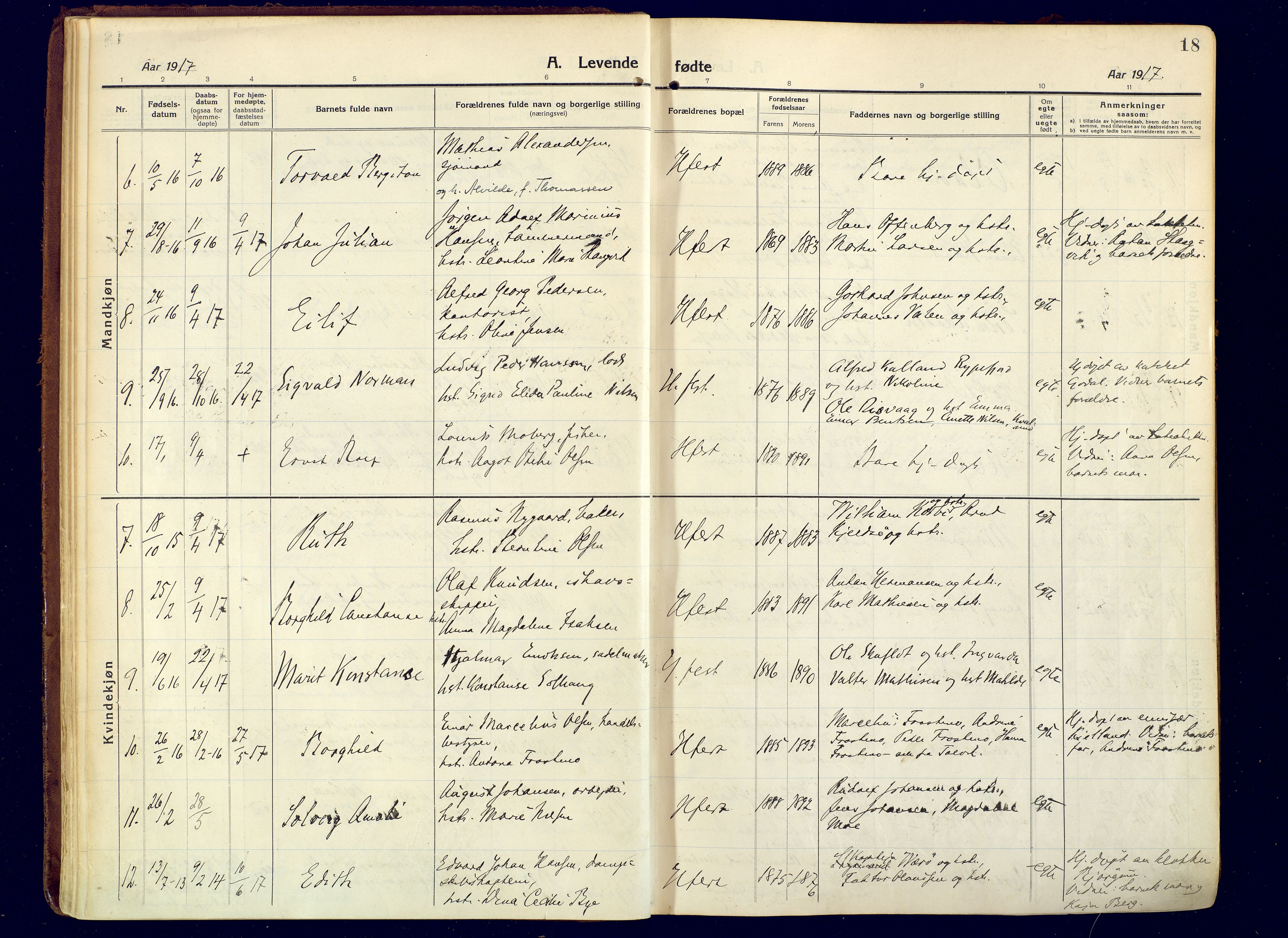 Hammerfest sokneprestkontor, AV/SATØ-S-1347/H/Ha/L0015.kirke: Parish register (official) no. 15, 1916-1923, p. 18