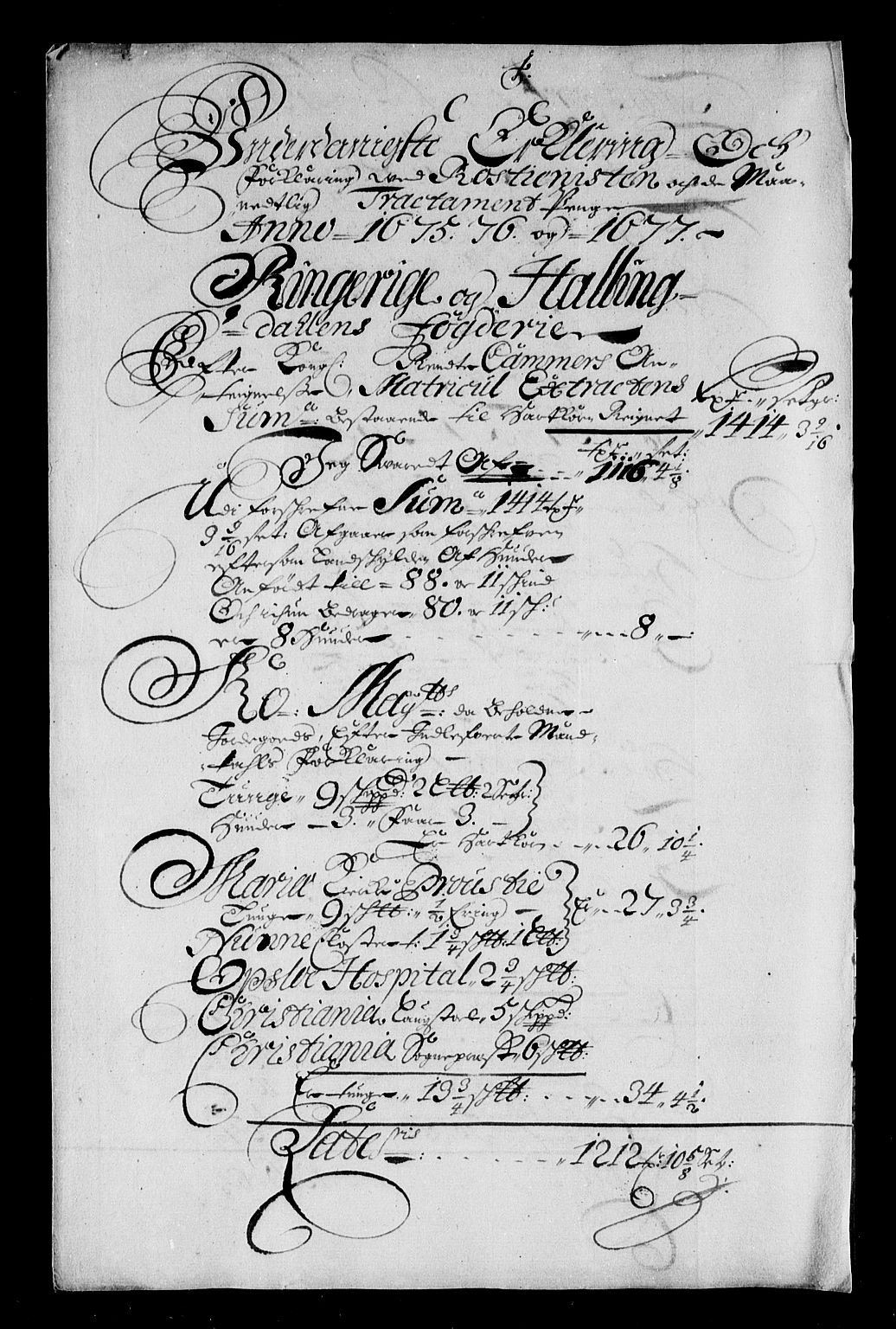 Rentekammeret inntil 1814, Reviderte regnskaper, Stiftamtstueregnskaper, Landkommissariatet på Akershus og Akershus stiftamt, AV/RA-EA-5869/R/Rb/L0140: Akershus stiftamt, 1675-1677