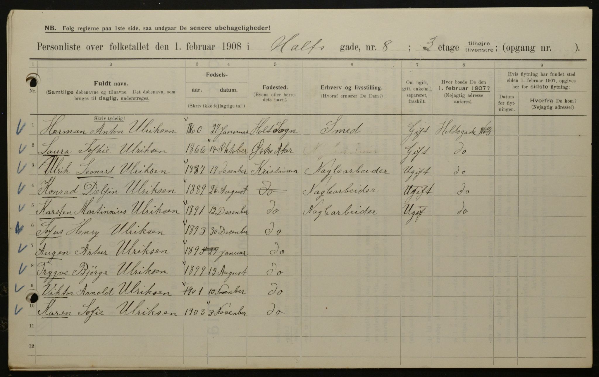 OBA, Municipal Census 1908 for Kristiania, 1908, p. 36883