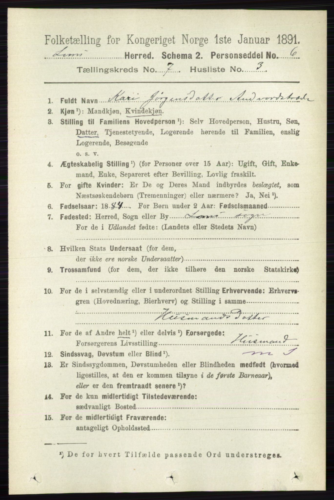 RA, 1891 census for 0514 Lom, 1891, p. 2815