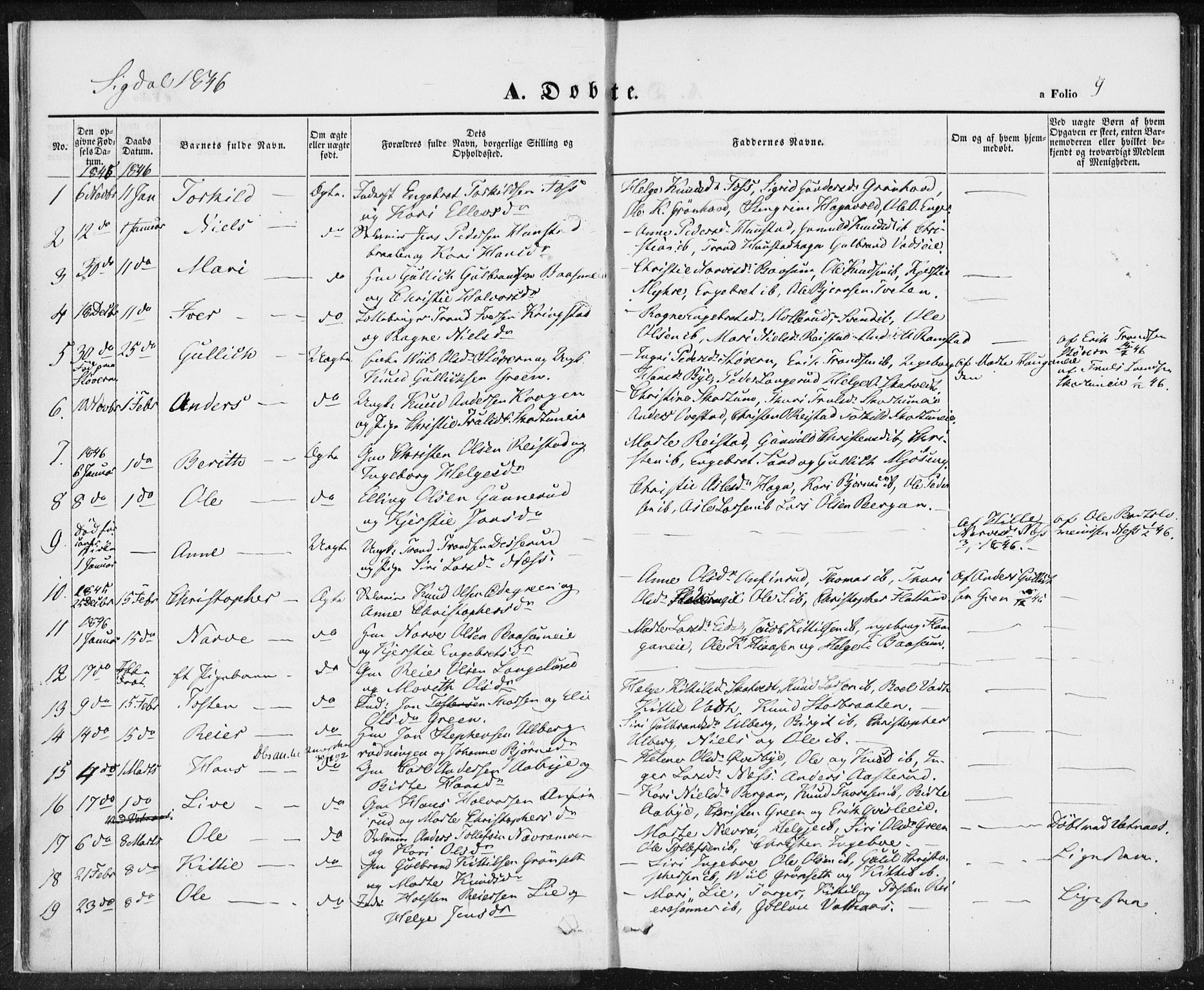 Sigdal kirkebøker, AV/SAKO-A-245/F/Fa/L0007: Parish register (official) no. I 7, 1844-1849, p. 9