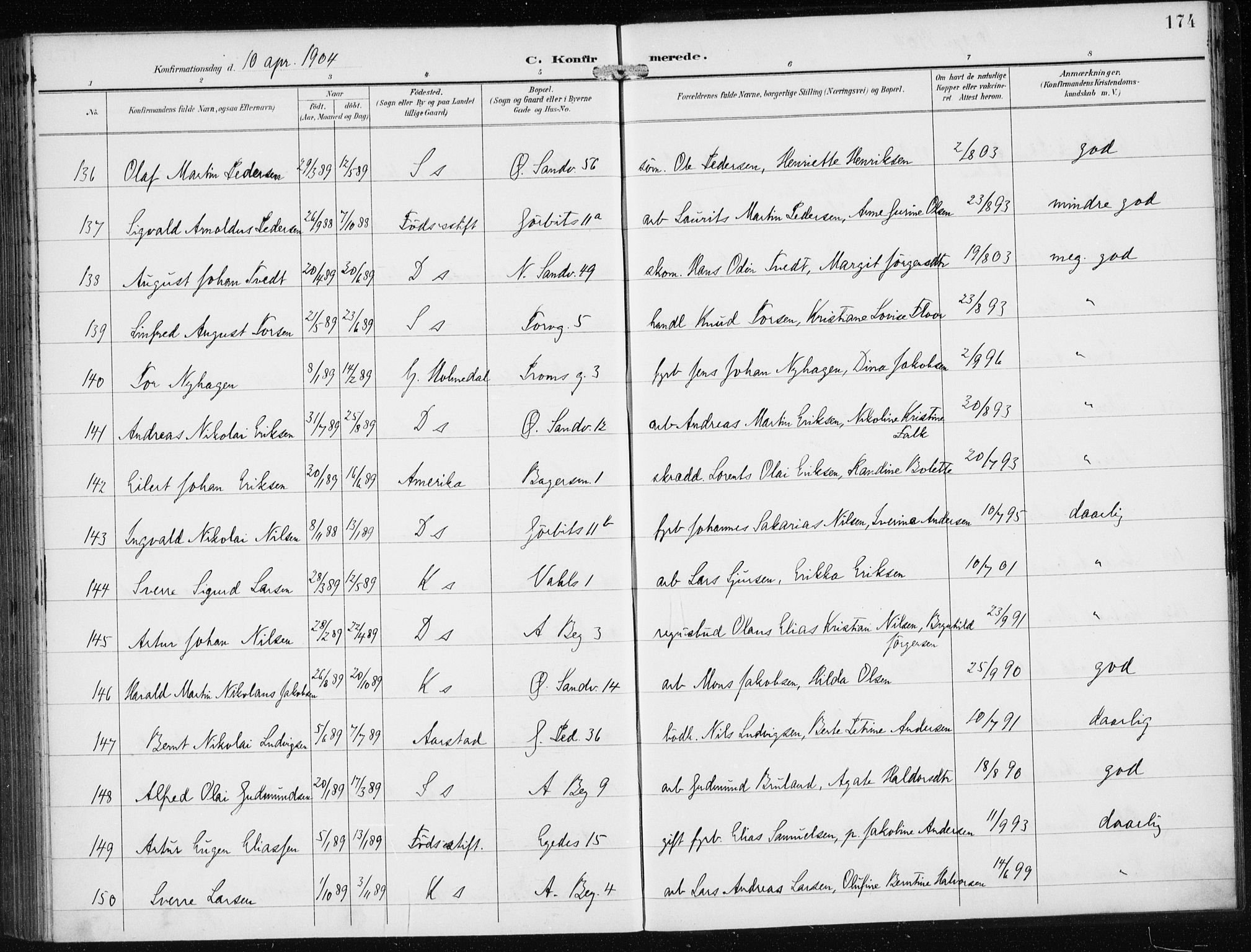 Sandviken Sokneprestembete, AV/SAB-A-77601/H/Ha/L0010: Parish register (official) no. C 1, 1895-1905, p. 174