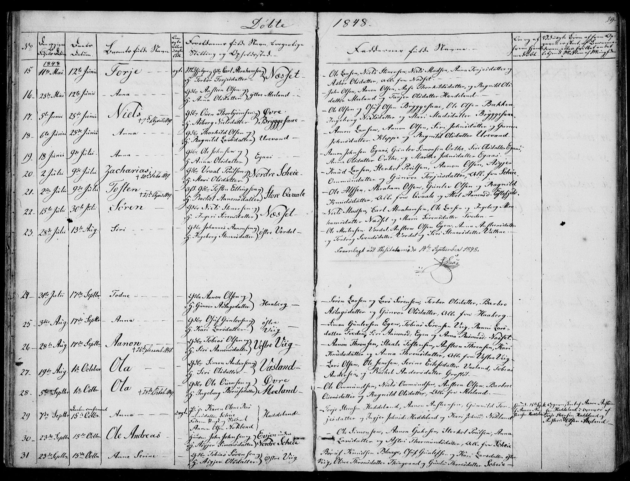 Hægebostad sokneprestkontor, AV/SAK-1111-0024/F/Fa/Fab/L0002: Parish register (official) no. A 2, 1836-1872, p. 29