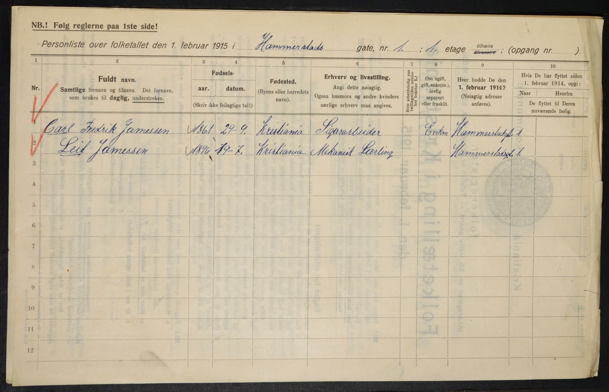 OBA, Municipal Census 1915 for Kristiania, 1915, p. 34145