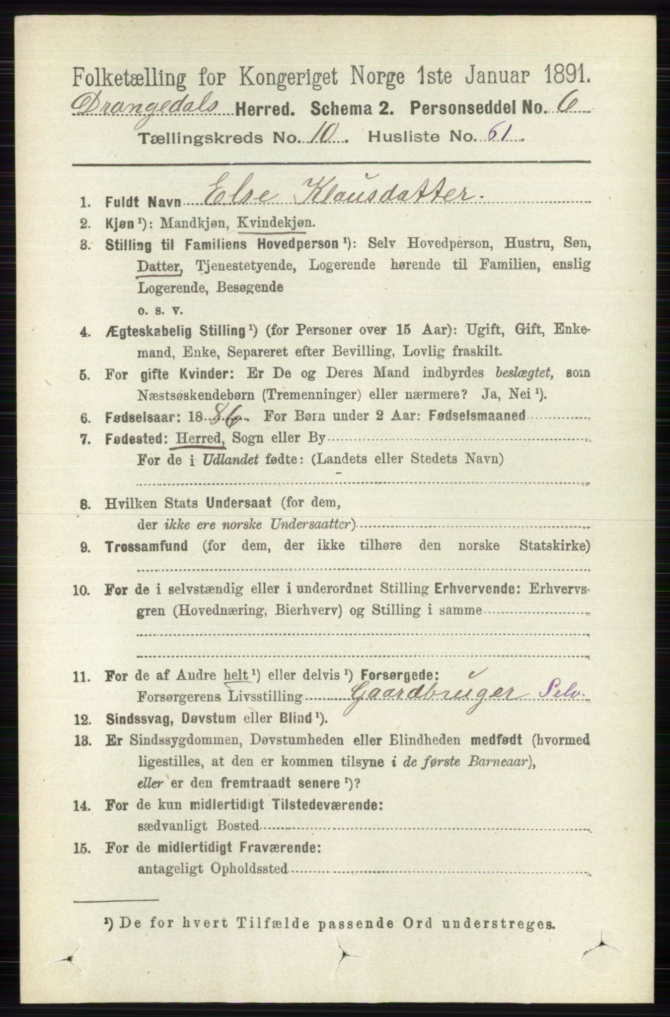 RA, 1891 census for 0817 Drangedal, 1891, p. 3809