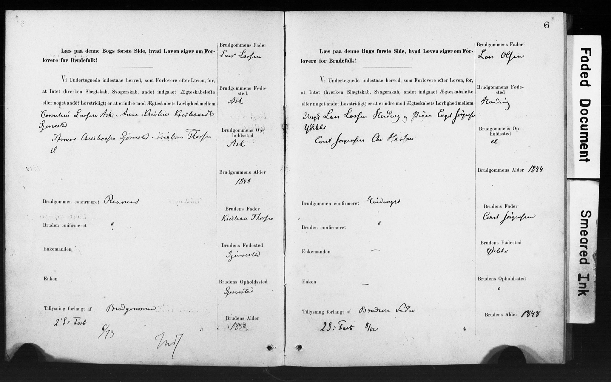 Rennesøy sokneprestkontor, AV/SAST-A -101827/I/Ie/L0001: Banns register no. 1, 1873-1898, p. 6