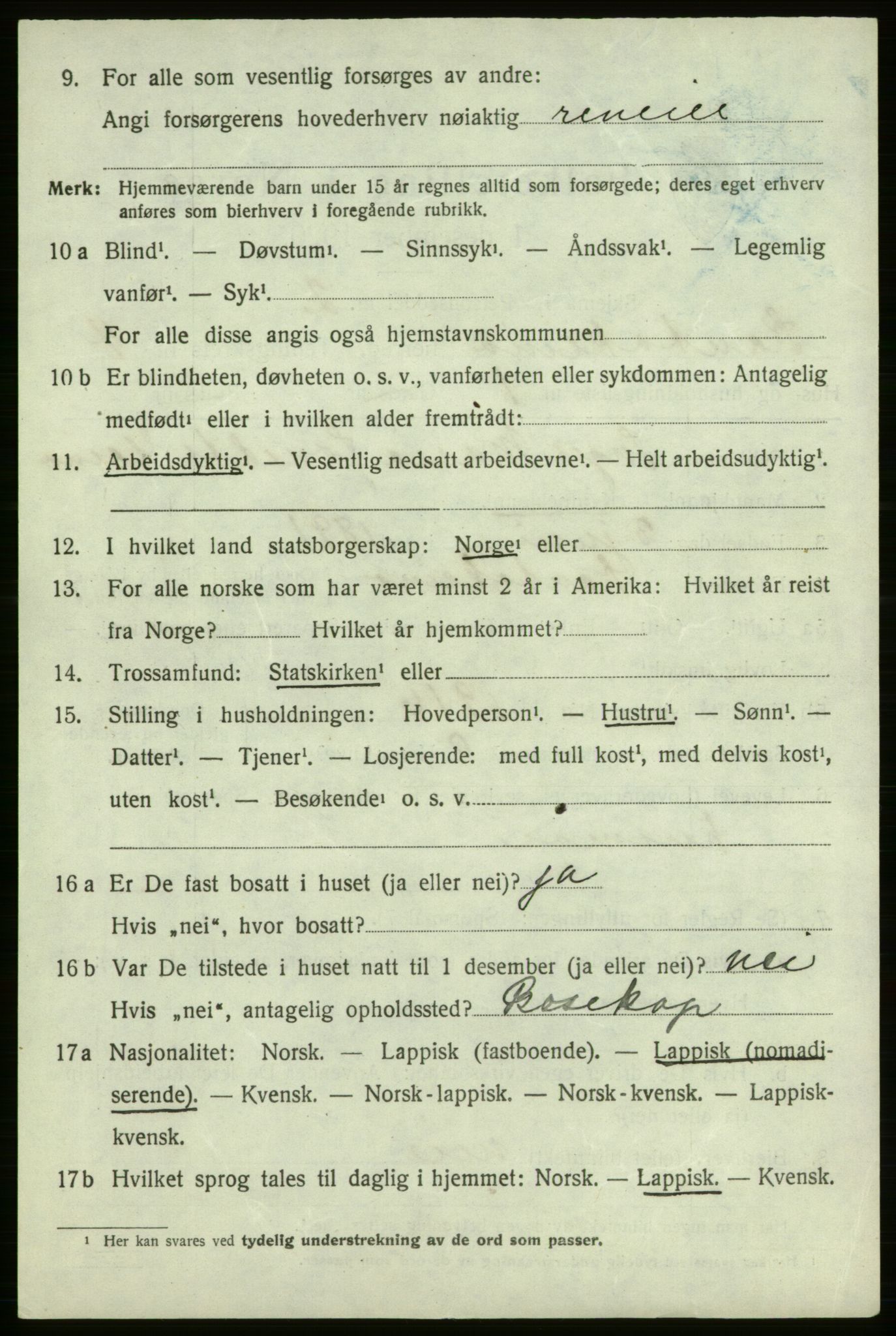 SATØ, 1920 census for Kautokeino, 1920, p. 1694