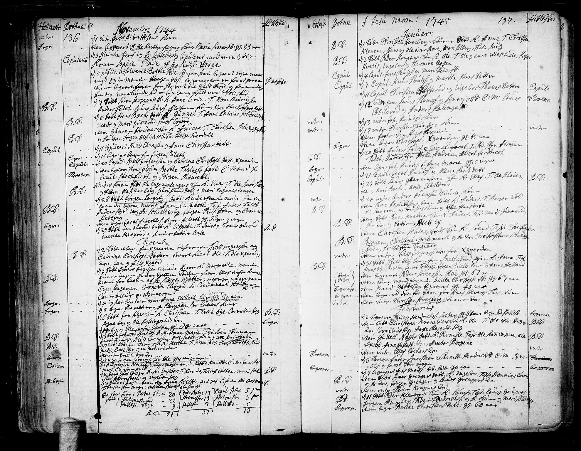 Botne kirkebøker, SAKO/A-340/F/Fa/L0001a: Parish register (official) no. I 1A, 1707-1778, p. 136-137