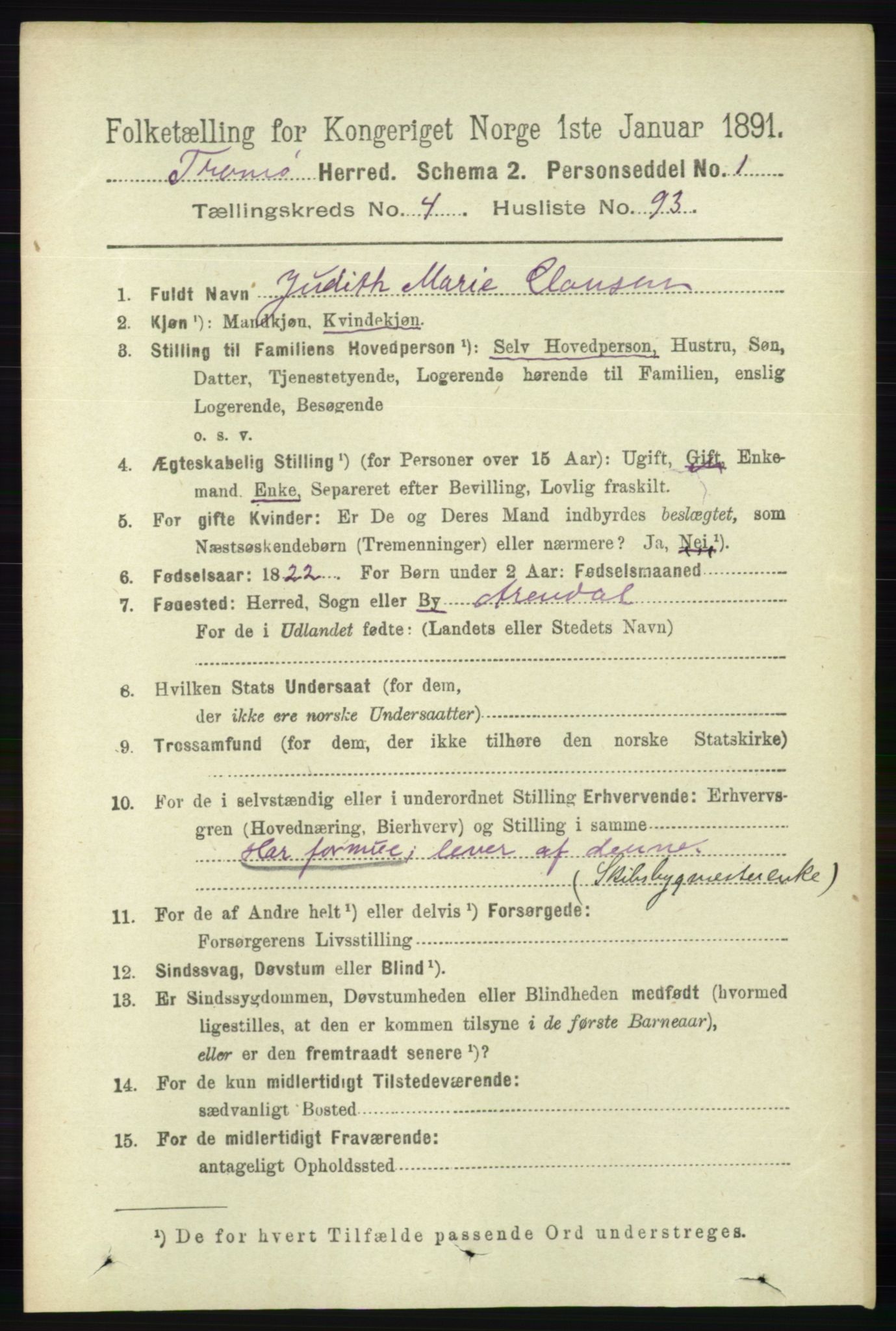 RA, 1891 census for 0921 Tromøy, 1891, p. 2023