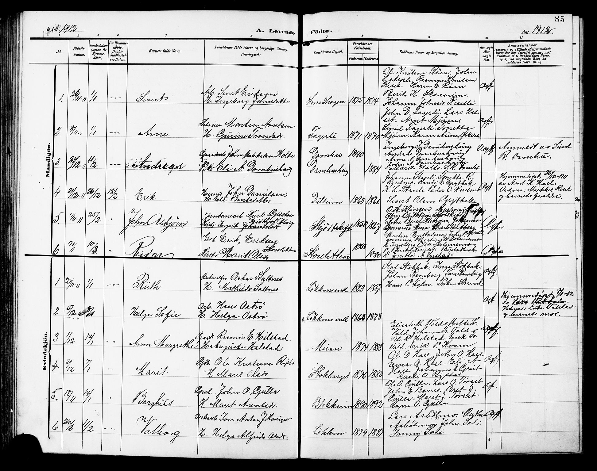 Ministerialprotokoller, klokkerbøker og fødselsregistre - Sør-Trøndelag, SAT/A-1456/672/L0864: Parish register (copy) no. 672C03, 1902-1914, p. 85