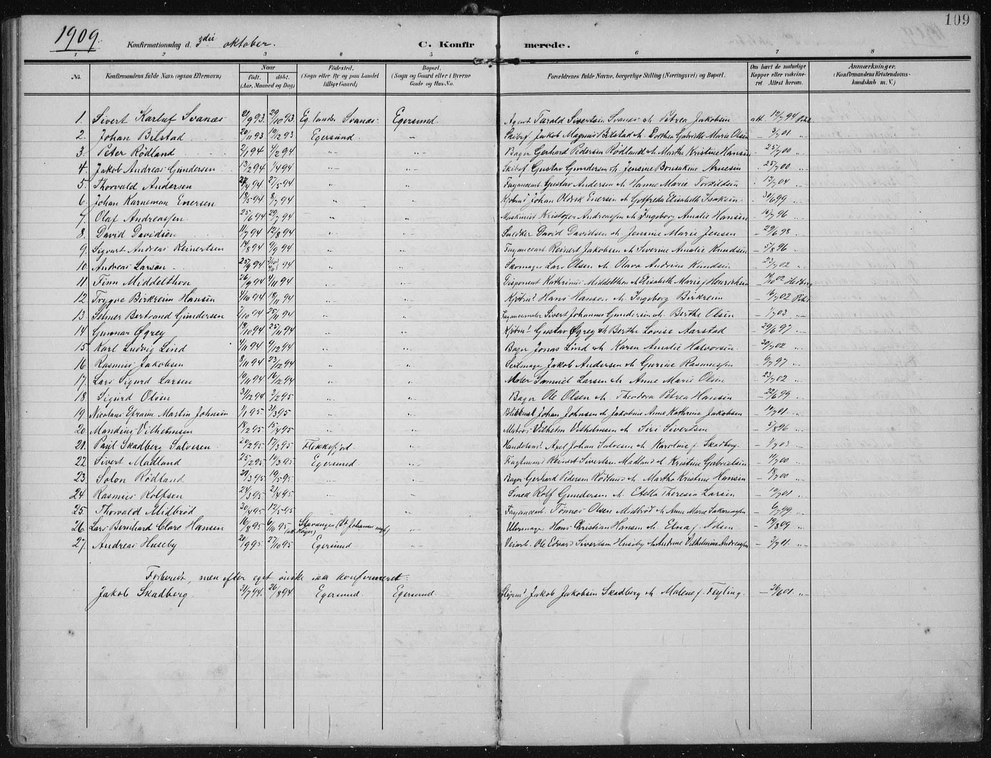 Eigersund sokneprestkontor, AV/SAST-A-101807/S08/L0022: Parish register (official) no. A 21, 1905-1928, p. 109