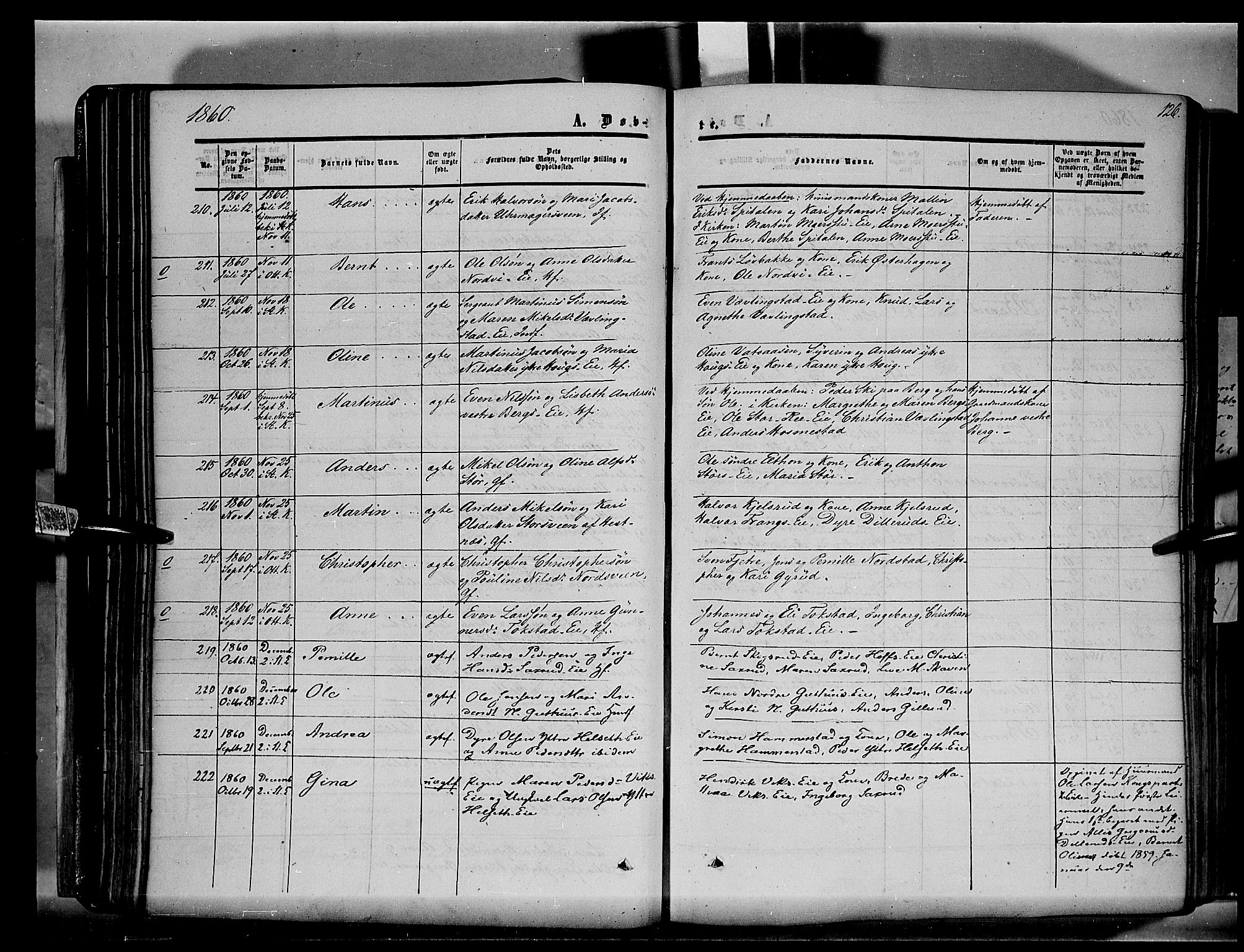 Stange prestekontor, SAH/PREST-002/K/L0012: Parish register (official) no. 12, 1852-1862, p. 126