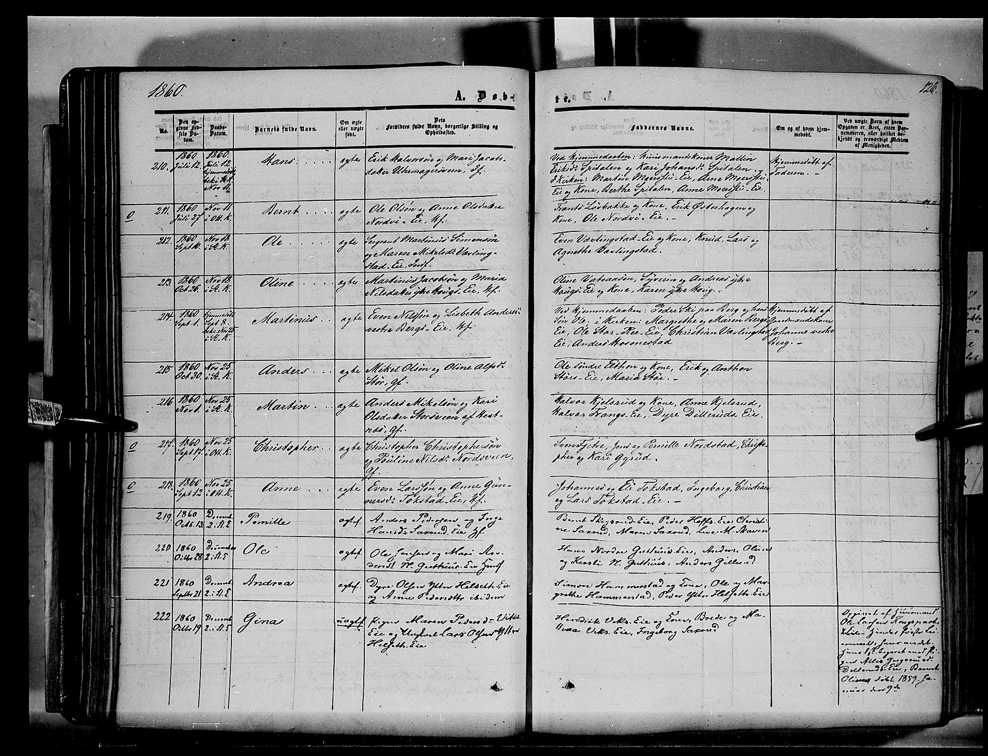 Stange prestekontor, AV/SAH-PREST-002/K/L0012: Parish register (official) no. 12, 1852-1862, p. 126