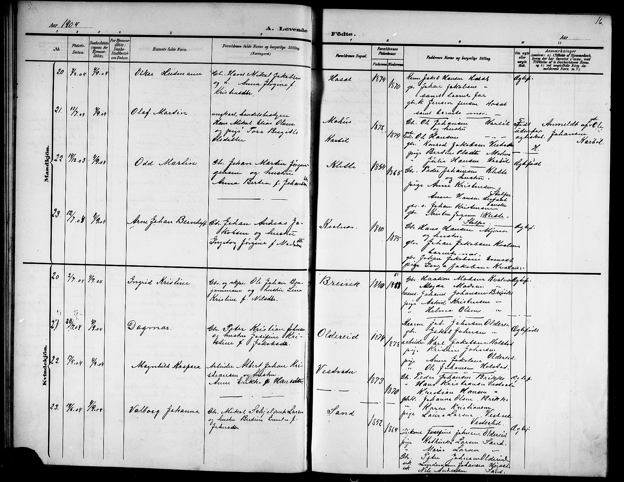 Ministerialprotokoller, klokkerbøker og fødselsregistre - Nordland, AV/SAT-A-1459/852/L0756: Parish register (copy) no. 852C07, 1902-1916, p. 16