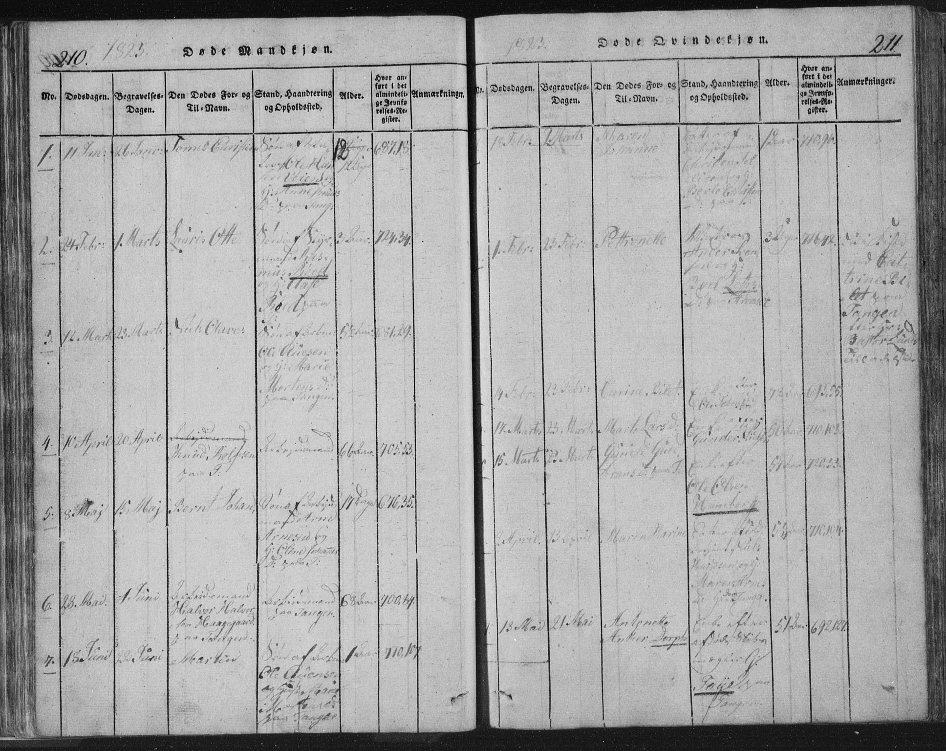 Strømsø kirkebøker, SAKO/A-246/F/Fb/L0004: Parish register (official) no. II 4, 1814-1843, p. 210-211