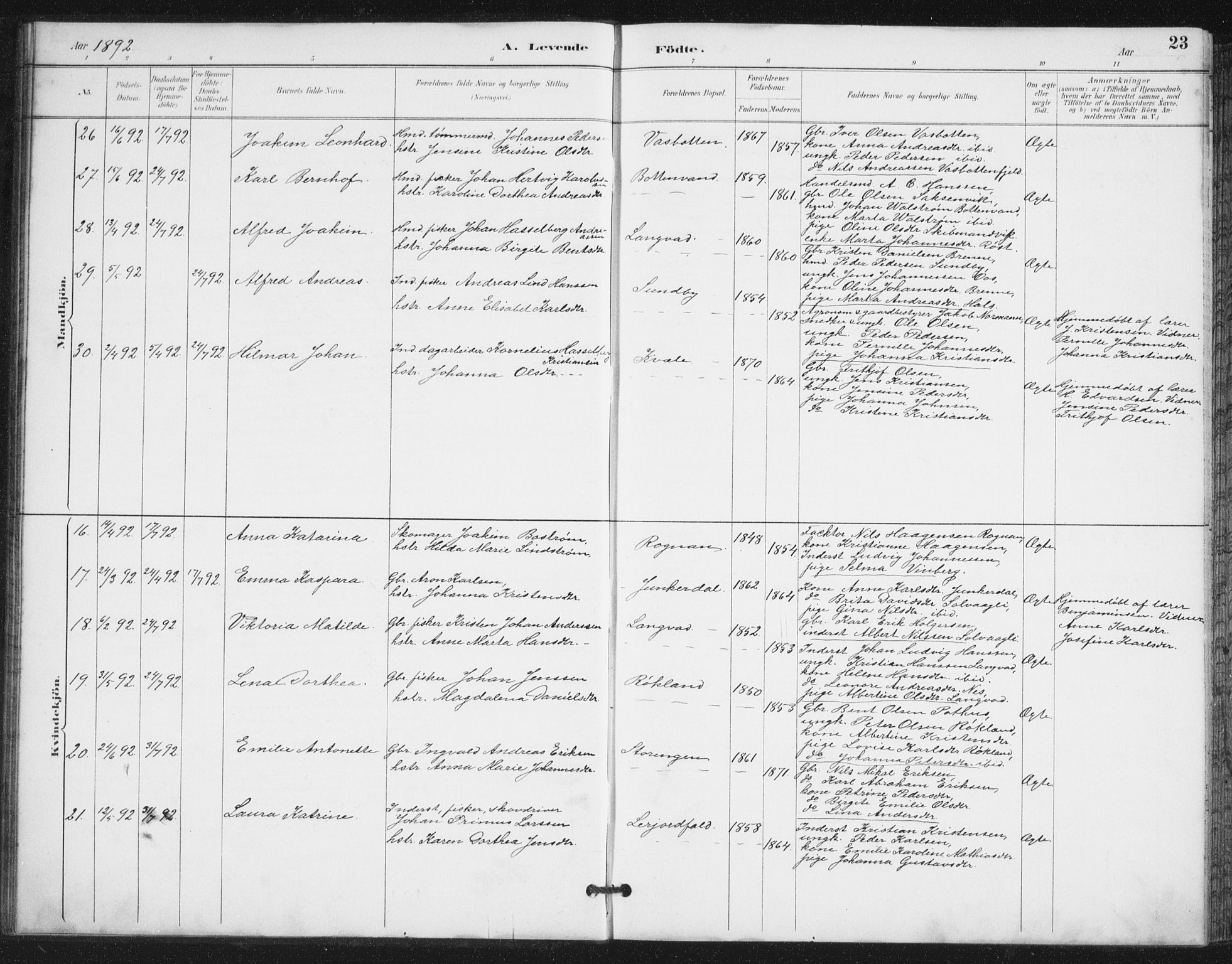 Ministerialprotokoller, klokkerbøker og fødselsregistre - Nordland, AV/SAT-A-1459/847/L0682: Parish register (copy) no. 847C10, 1889-1907, p. 23